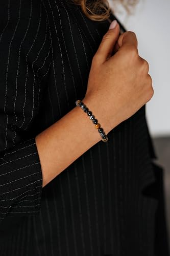 Detalle de Aretas Black Tourmaline Eye of The Tiger Hematite Crystal Beaded Bracelet for Women