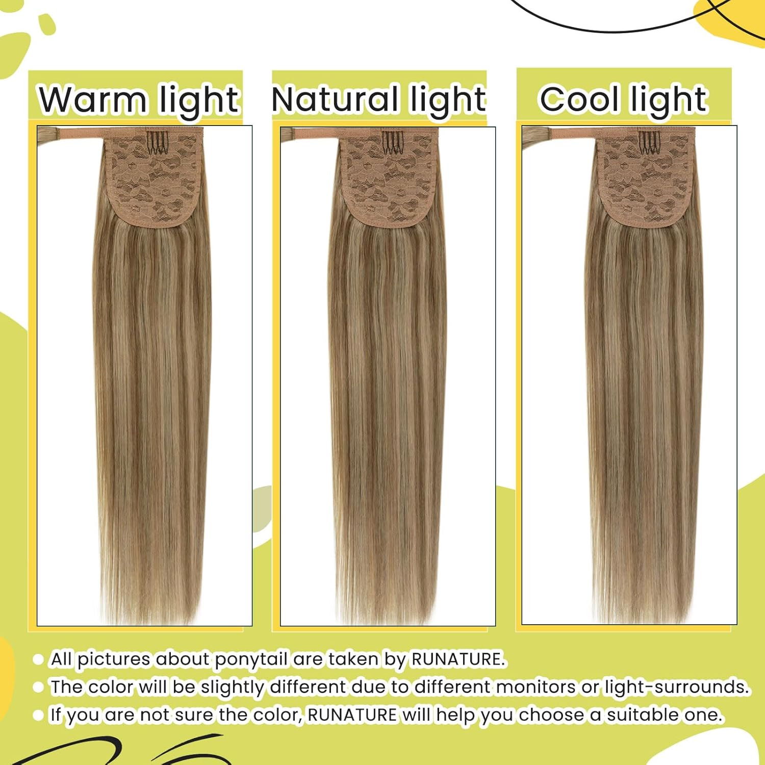 Thumbnail 3 de RUNATURE Postiche Queue de Cheval Blond Doré 50 cm en cheveux humains #10P16