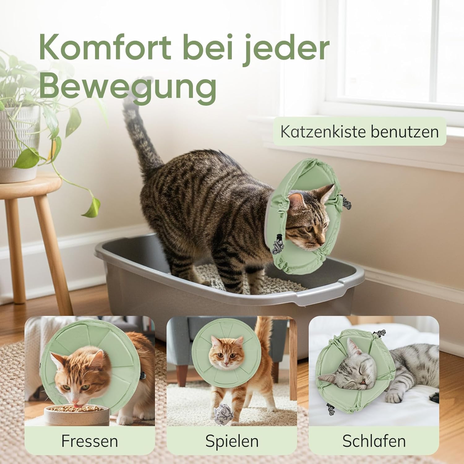 Thumbnail 4 de Supet weiche Halskrause für Katzen – verstellbar, Elisabethanhalskrause (Grüne Blume, S)