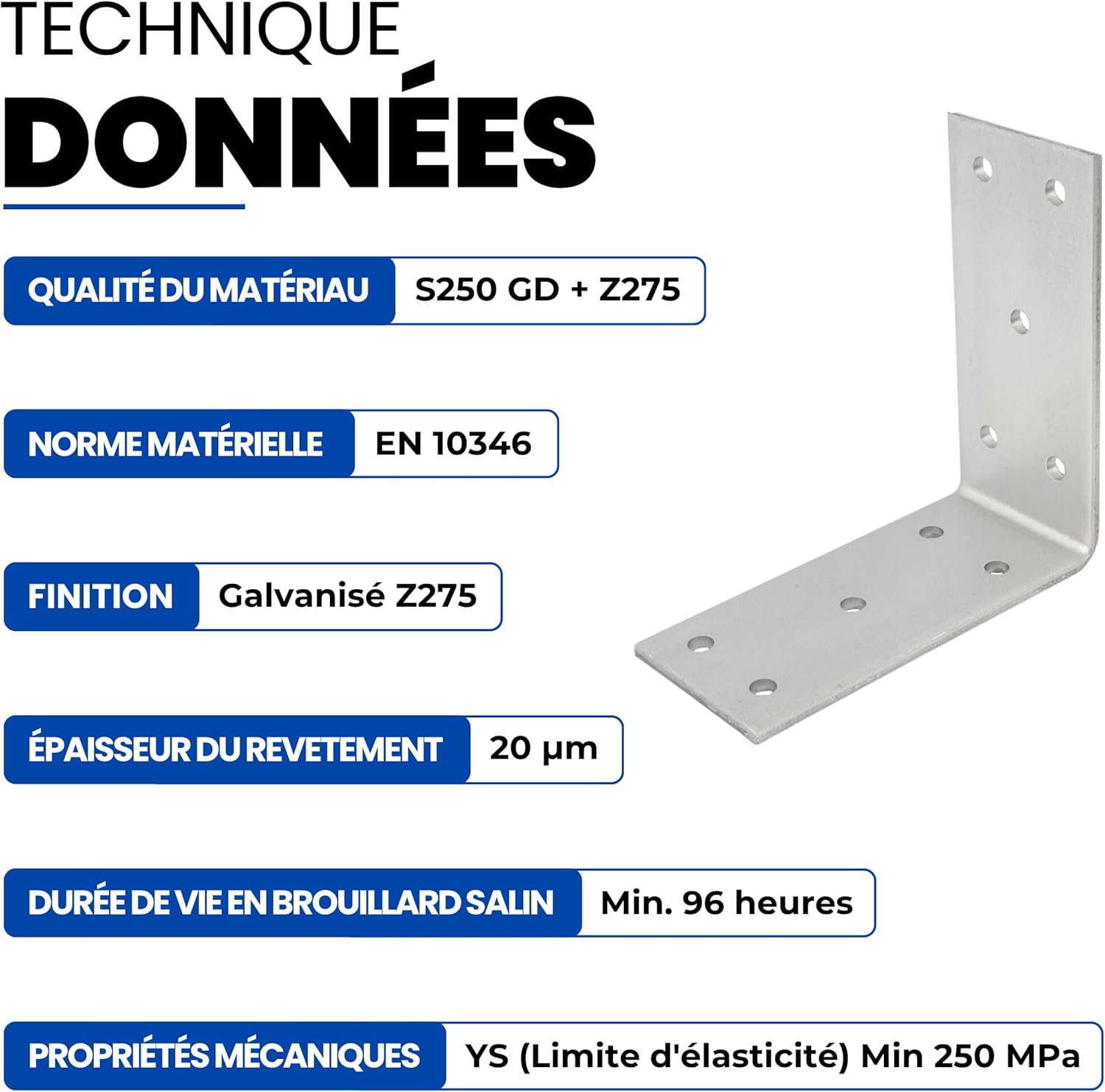 Thumbnail 3 de GeZu Impex® Équerre d’assemblage galvanisée 90 × 90 × 40 mm (Lot de 28) pour charpente
