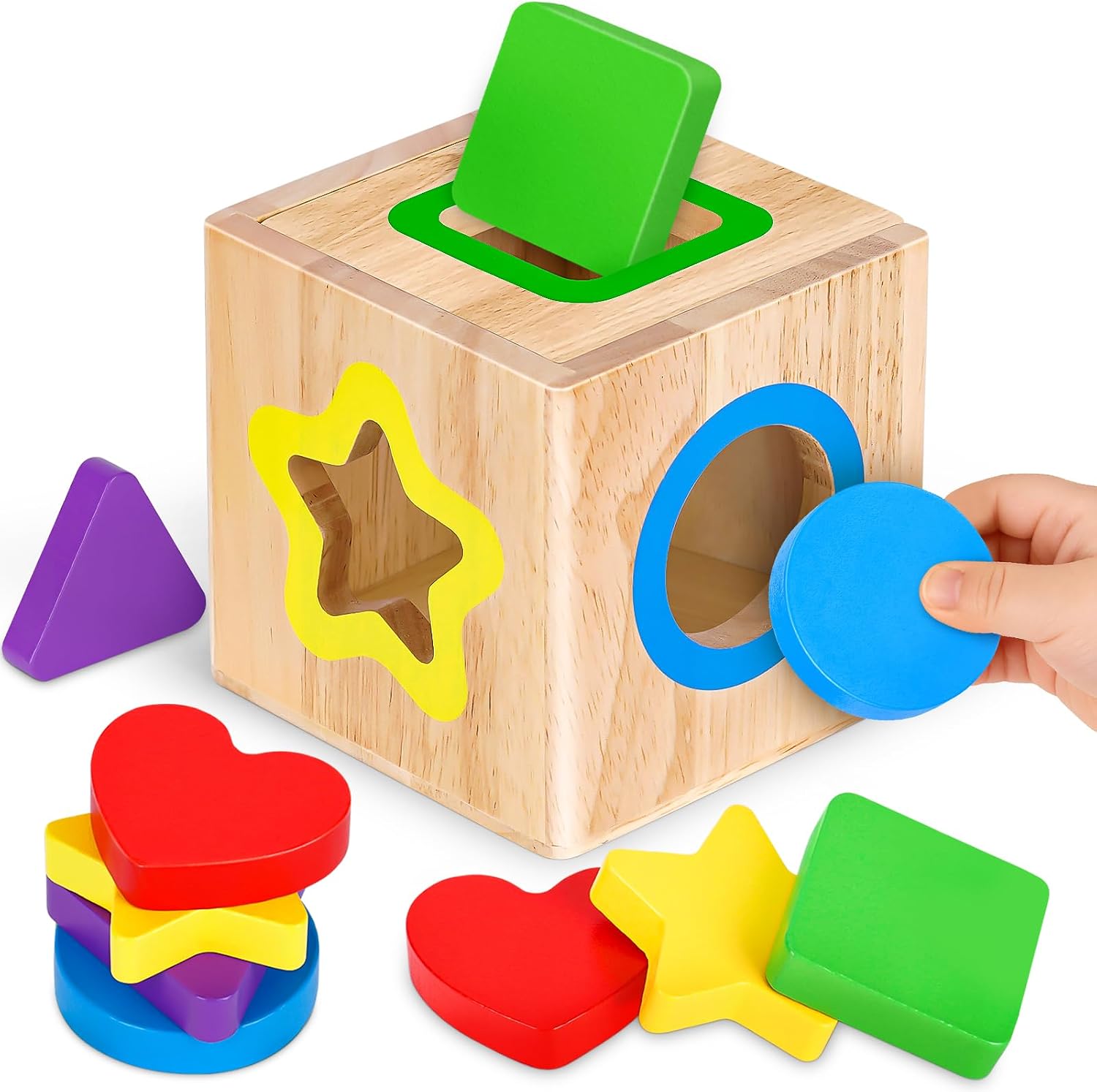 Detalle de Toddler Montessori 2-in-1 Activity Cube: Shape Sorter & Colour Sorting Wooden Toys