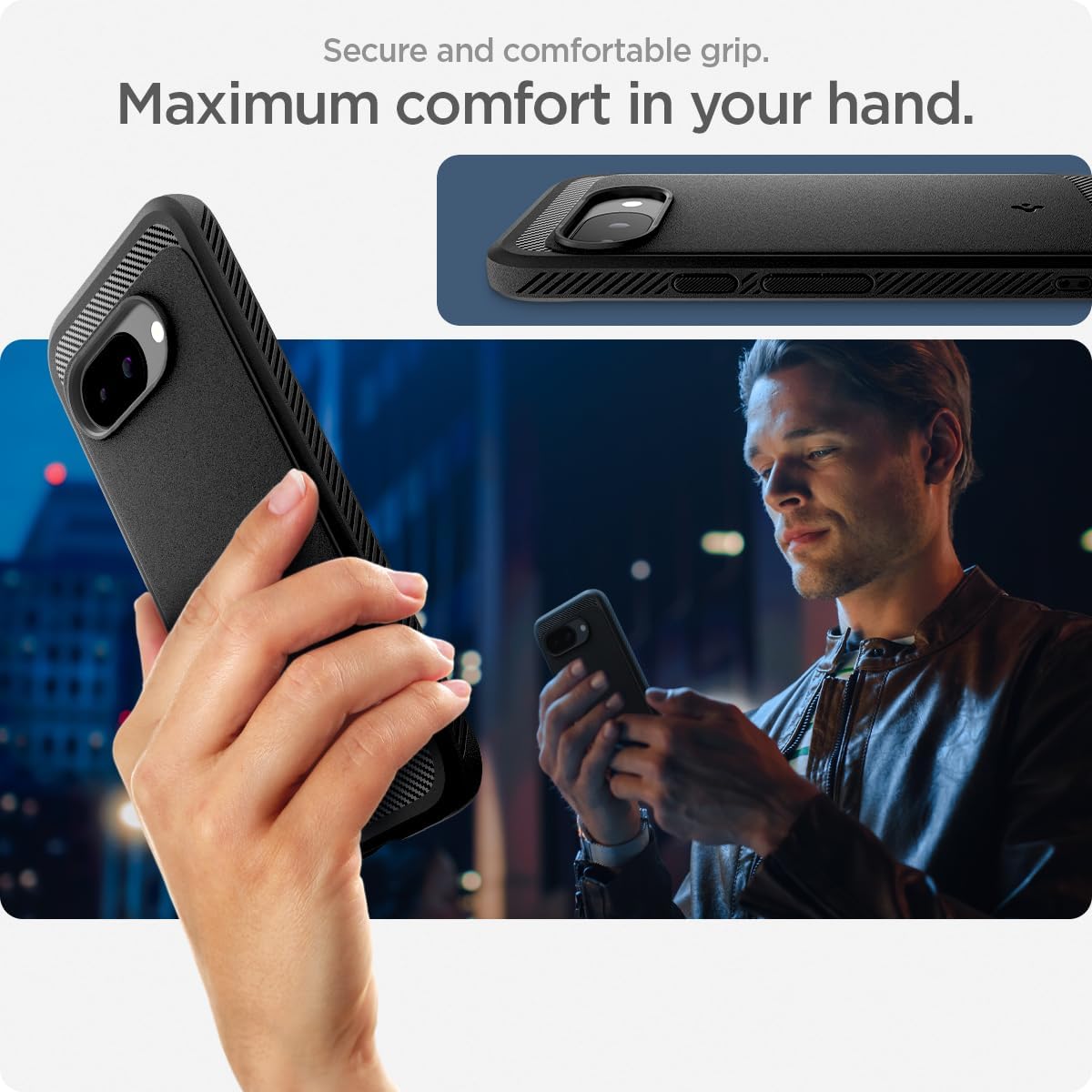 Detalle de Spigen Rugged Armor MagFit per Pixel 9a – cover con magneti integrati, nero opaco