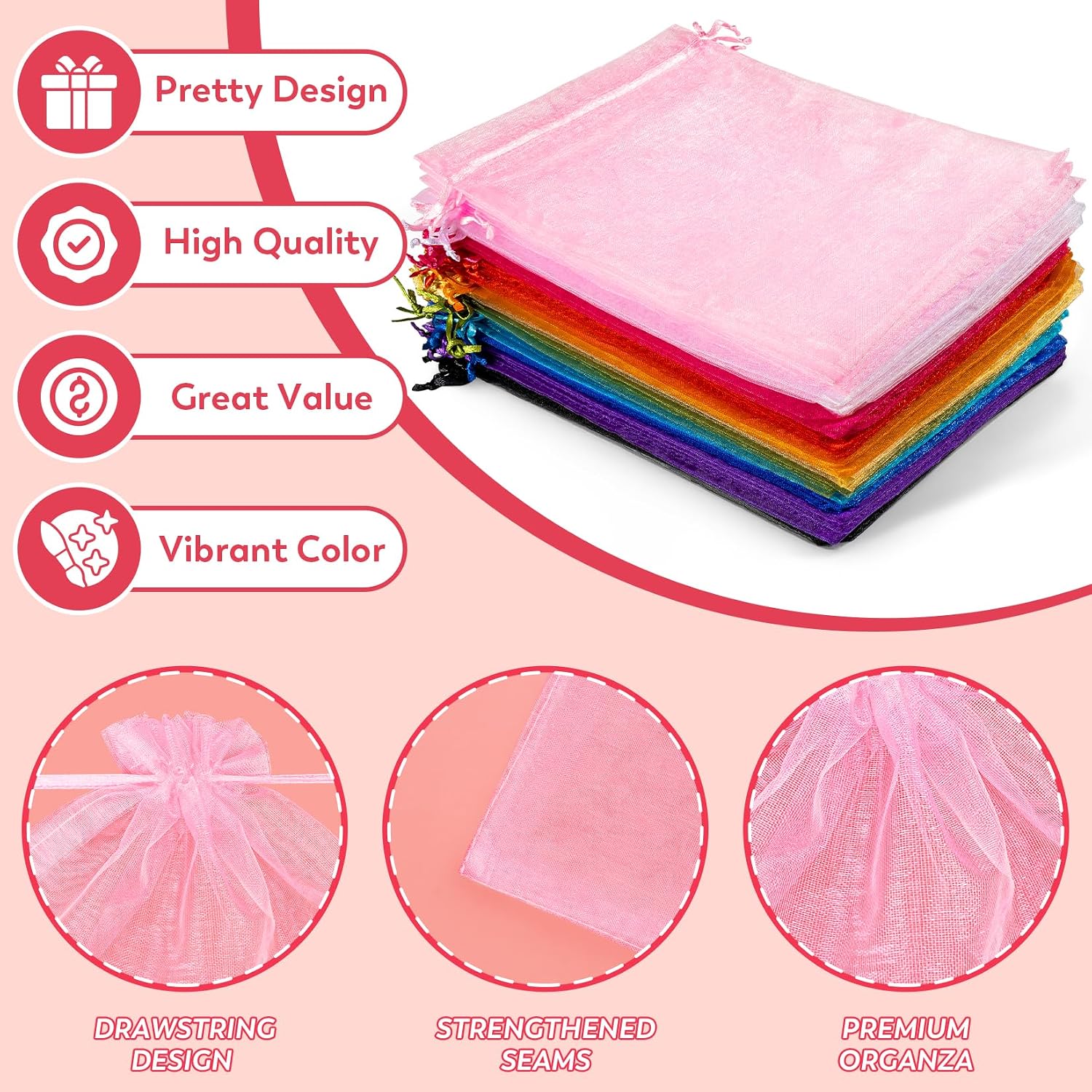 Thumbnail 5 de Crweety White Organza Bags 6x9 Inches (50 Pcs) – Large Mesh Gift Bags with Drawstring for Wedding Favors and More