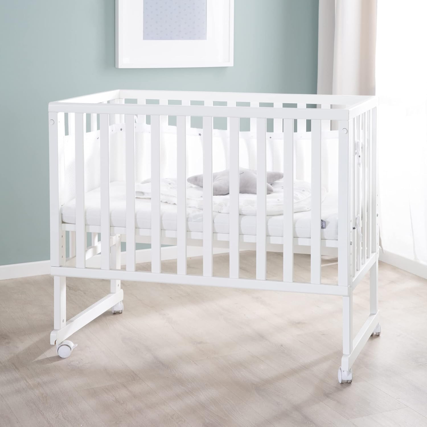 Thumbnail 4 de roba Stuben- und Beistellbett safe asleep® 3 in 1 – 45 × 90 cm, höhenverstellbar, inklusive Matratze, Canvas Barriere und Mesh Umrandung