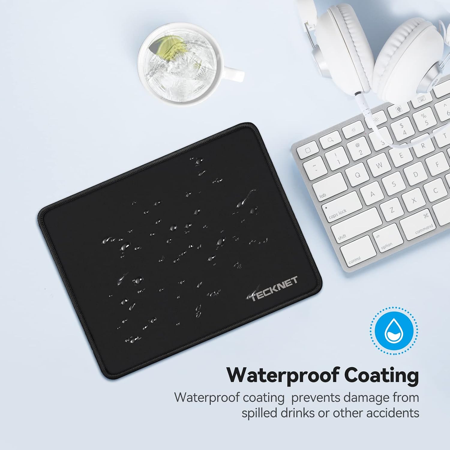 Detalle 1 de TECKNET 4-Pack Black Mouse Pads with Waterproof Surface and Stitched Edges