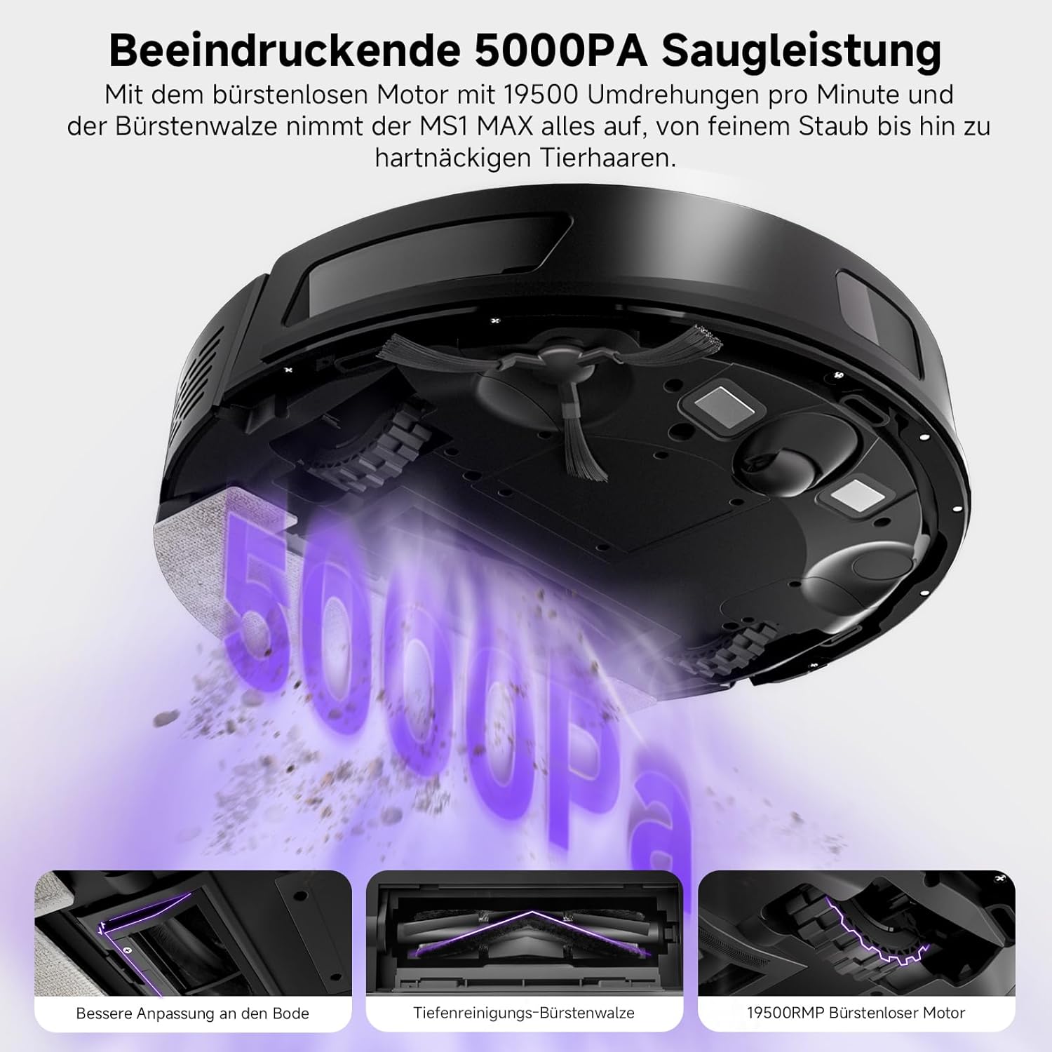 Detalle 2 de MONSGA MS1 MAX 5000Pa Saugroboter 🧹