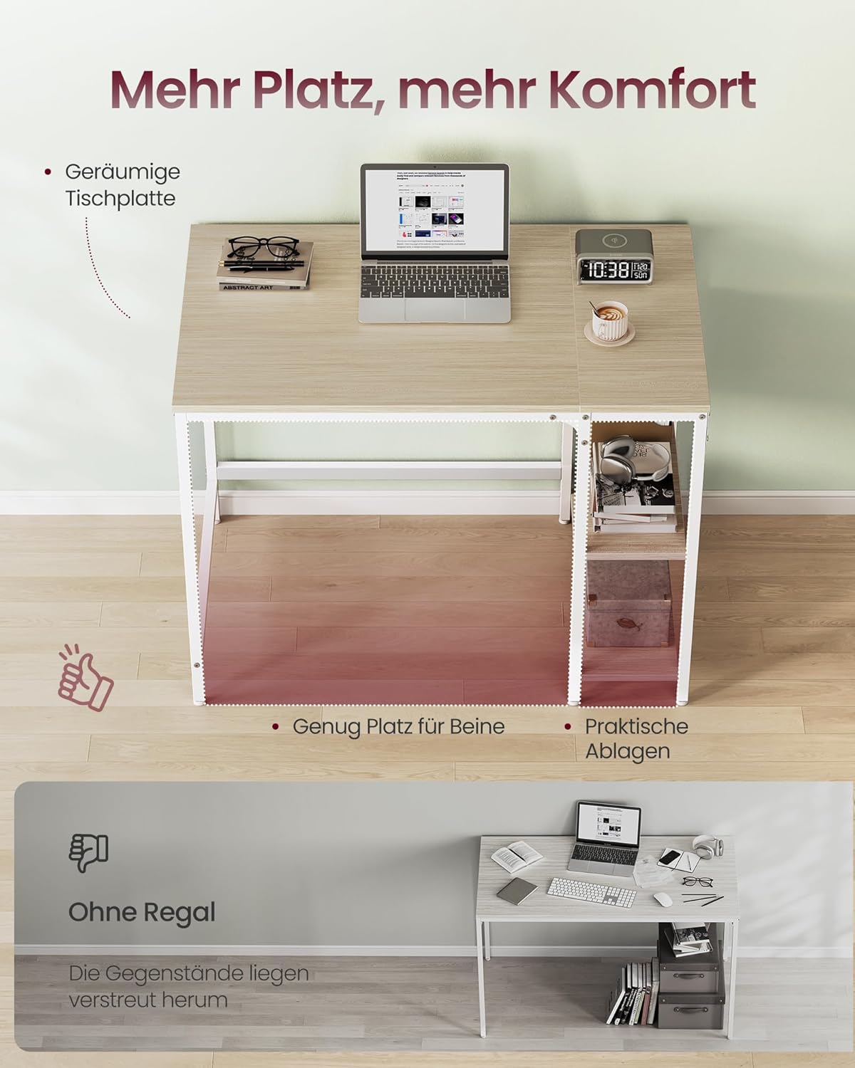 Thumbnail 3 de VASAGLE Computertisch LWD046L01 – 100 × 50 cm, naturbeige/perlweiß, stabiler Bürotisch