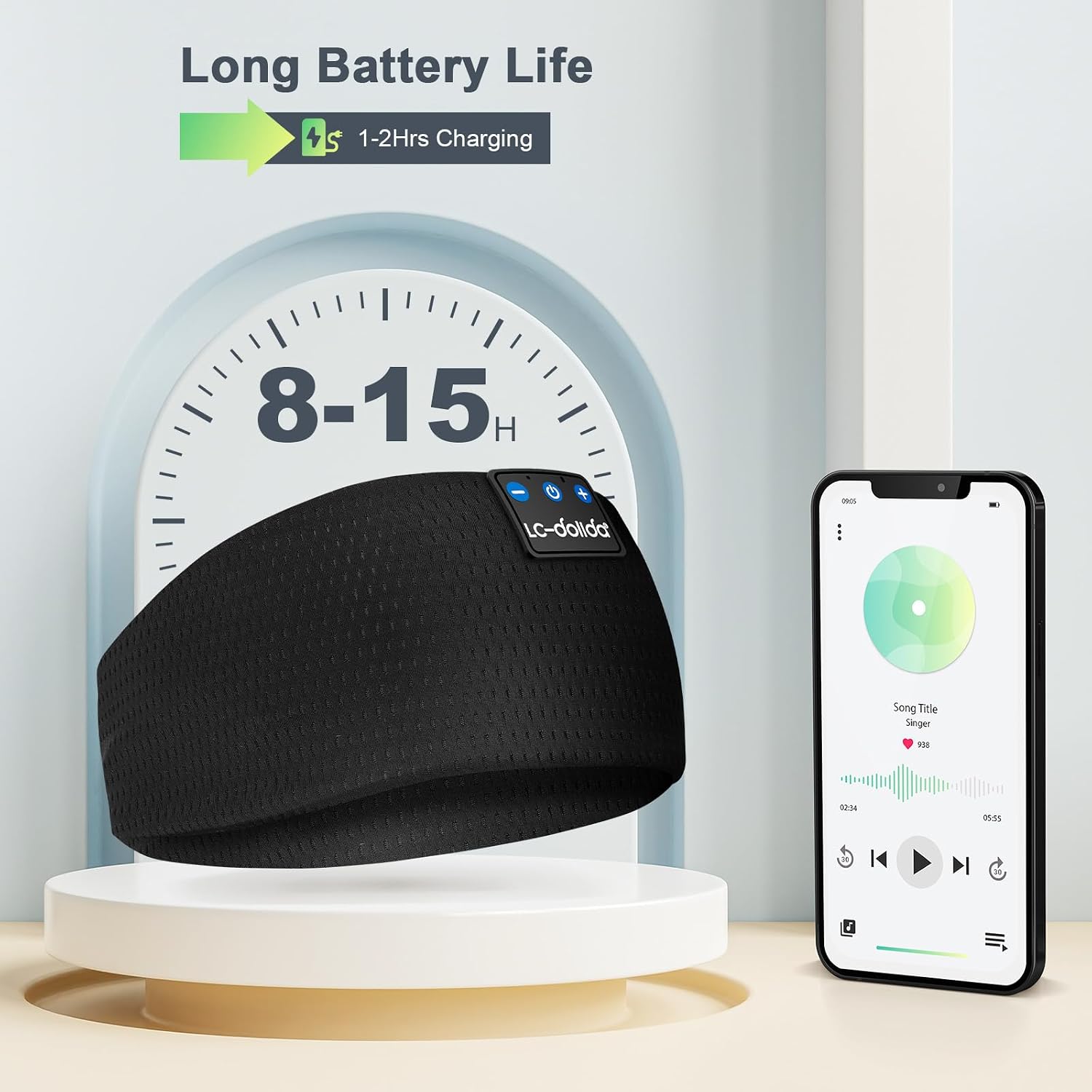 Thumbnail 6 de LC-dolida Sleep Headphones Headband (Bluetooth 5.4) — 3-in-1 sleep mask + wireless earphones with USB-C charging