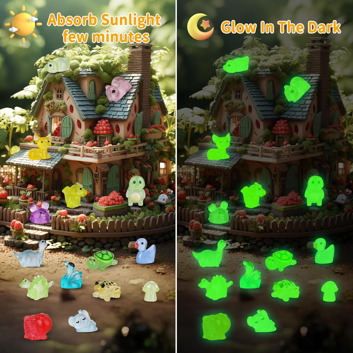 Detalle de Junware 130-Piece Mini Resin Animal Figures, Glow-in-the-Dark