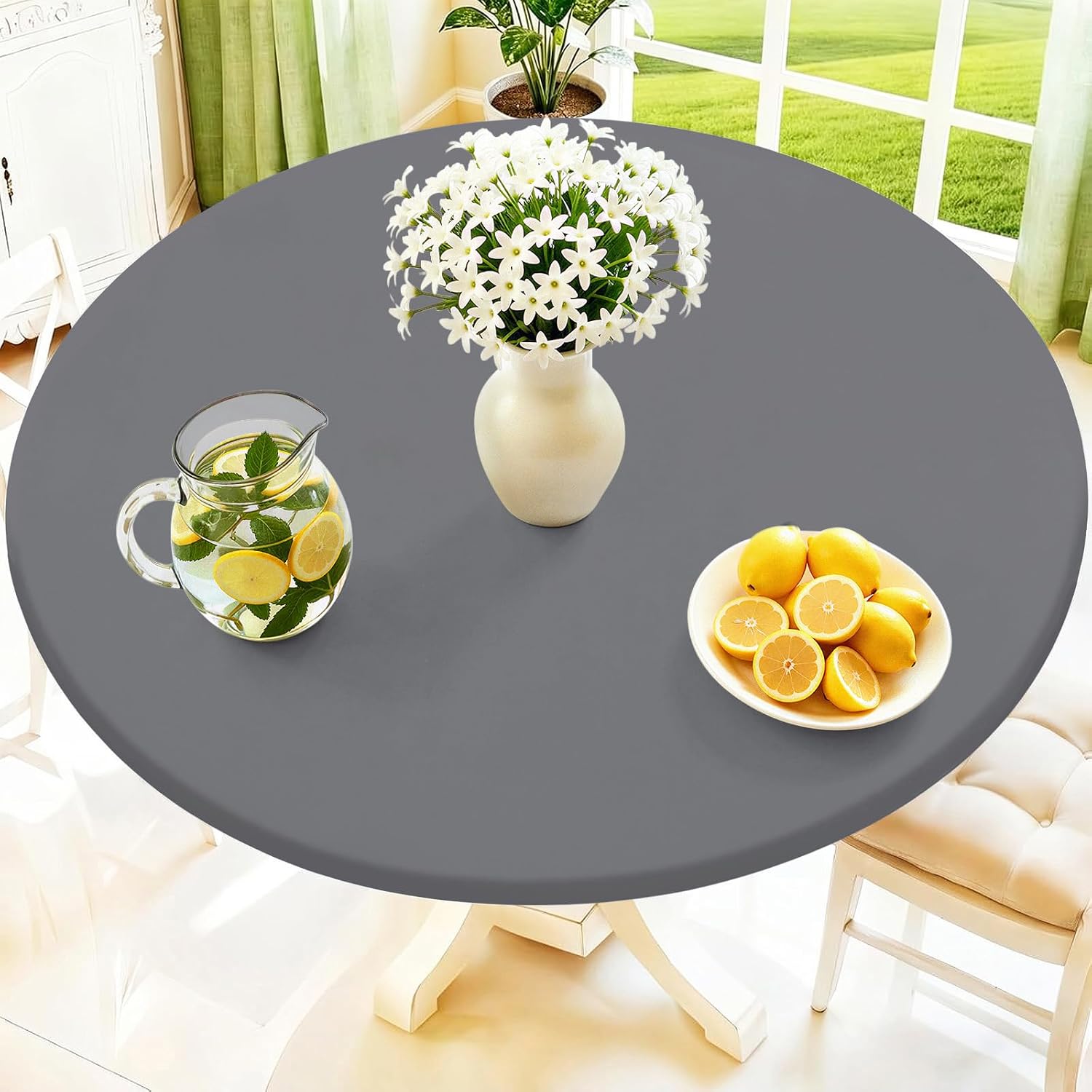 Thumbnail 4 de Moosfor Round Spandex Tablecloth: Elastic, Waterproof Fit for 42"–50" Tables (Baby Blue)