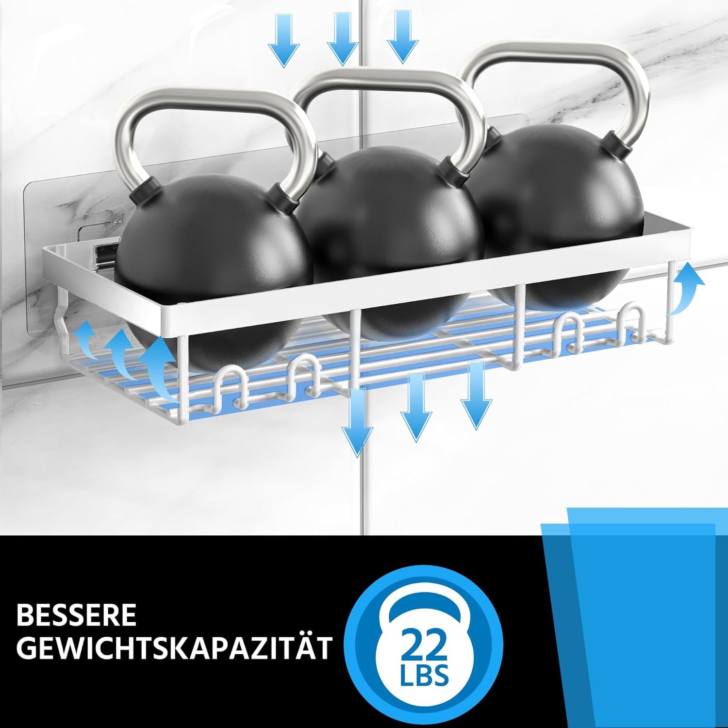 Detalle 2 de DIFULI Shower Caddy Shelf 3 Pack – No-Drill White Bathroom Organiser Rack