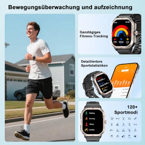 Detalle de Jugeman Smartwatch Herren mit Telefonfunktion – 2,06" HD-Smartwatch mit GPS