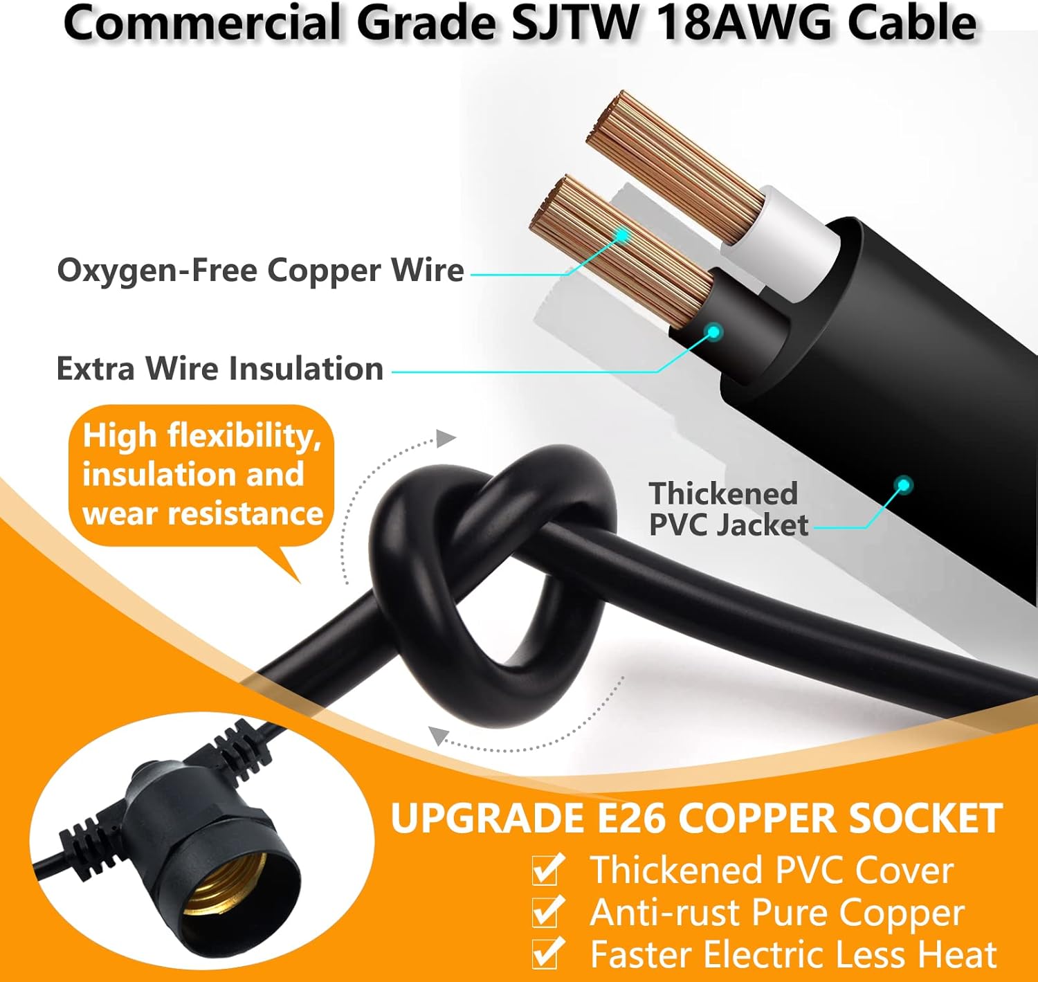 Thumbnail 4 de alitade 2 Pack x 27Ft Outdoor String Lights, S14 LED, IP65 Waterproof, Connectable, Warm White
