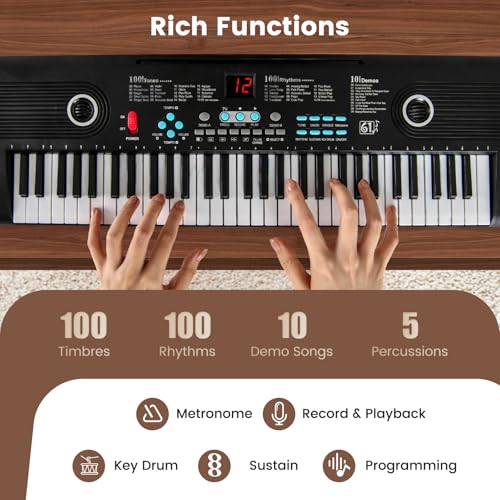 Detalle de COSTWAY 61 Key Keyboard Piano: Portable Digital Piano for Beginners (Black)