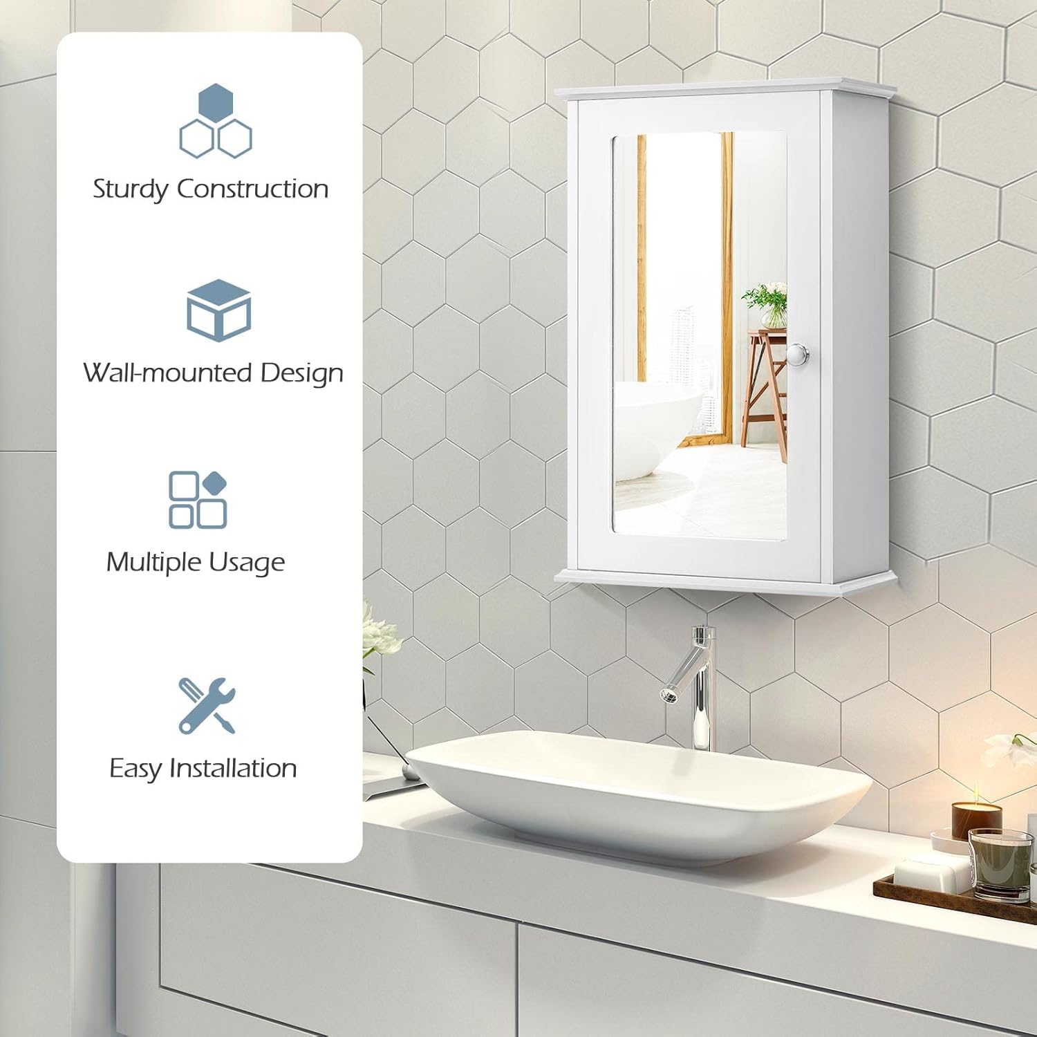 Detalle 2 de LIFEZEAL Armoire de Salle de Bain avec Miroir 34 x 15 x 53 cm – Blanc