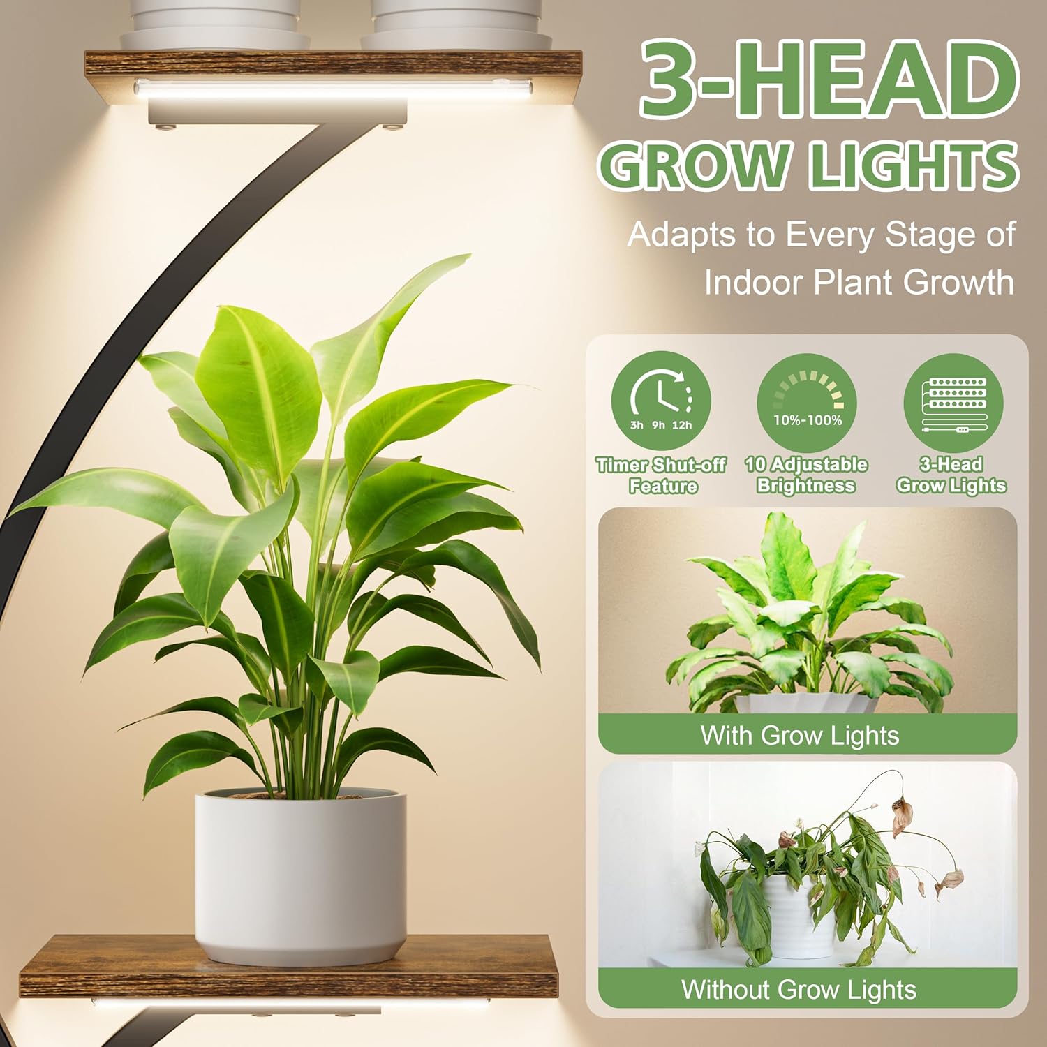 Detalle de POZILAN 8-tier tall plant stand with grow light – metal plant shelf rack for indoor and patio use