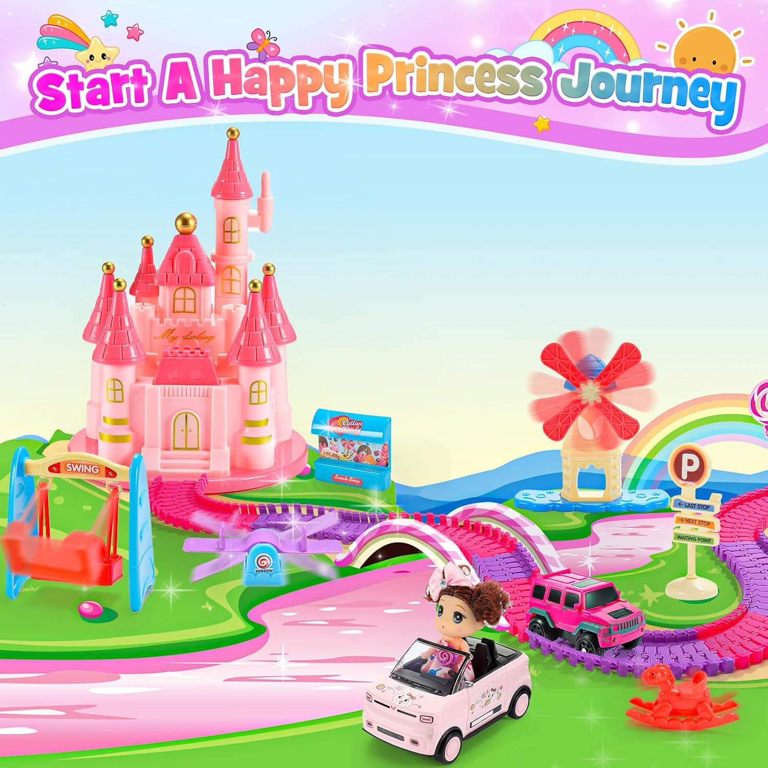 Detalle 2 de iKidiki Princess Track Toy prinsessenbaan met elektrische auto en pop