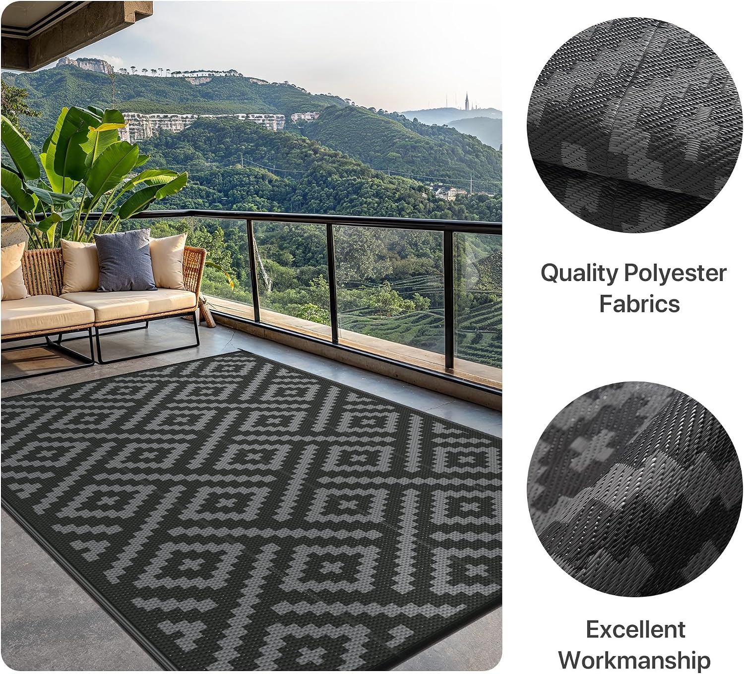 Detalle de GENIMO Outdoor Wendbarer Teppich 9x12 ft – wetterfest, UV-beständig und wasserdicht