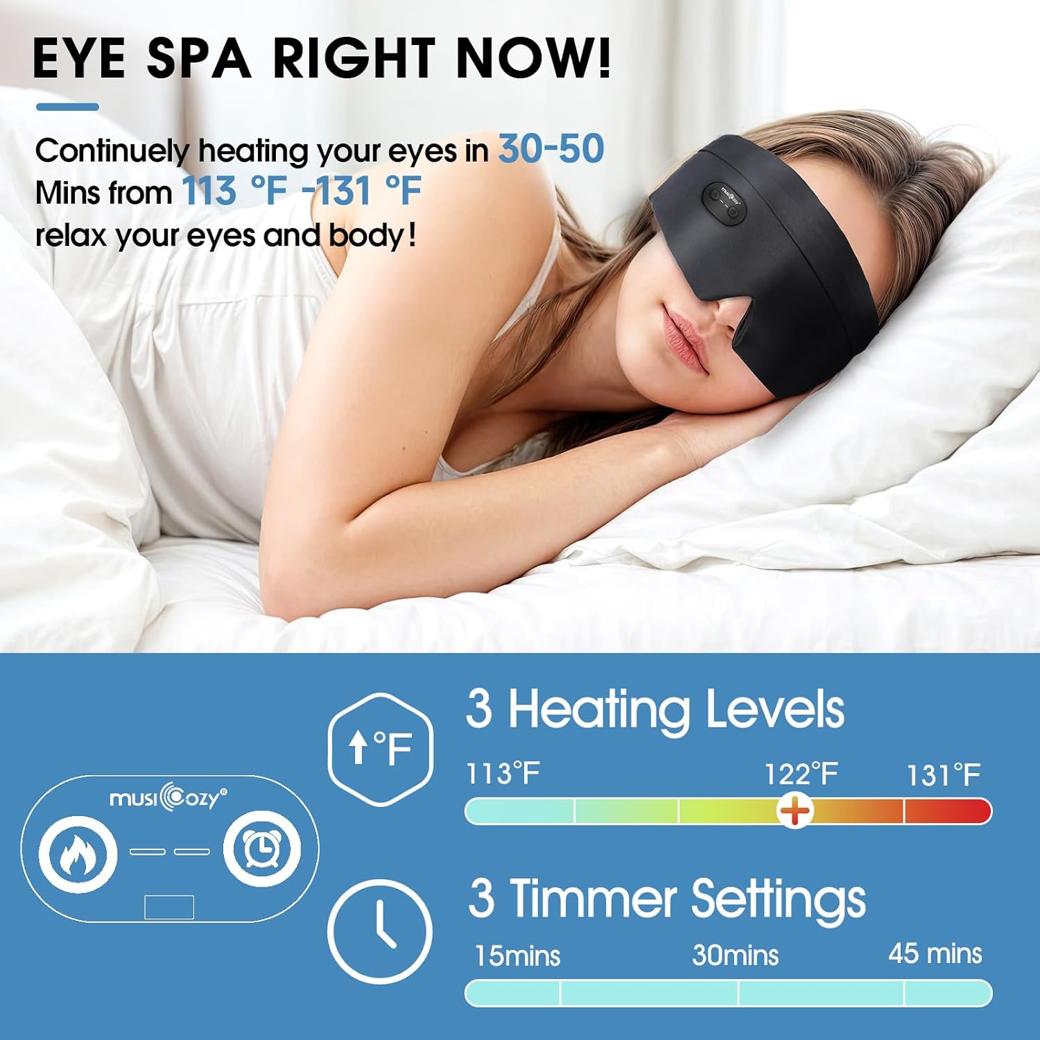 Detalle 2 de Musicozy Heated Eye Mask for Dry Eyes: Cordless Comfort for Sleep and Relief