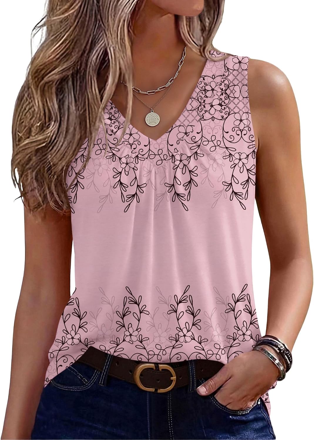 Detalle de Zeagoo Women's Sleeveless Pleated V-Neck Tank Top