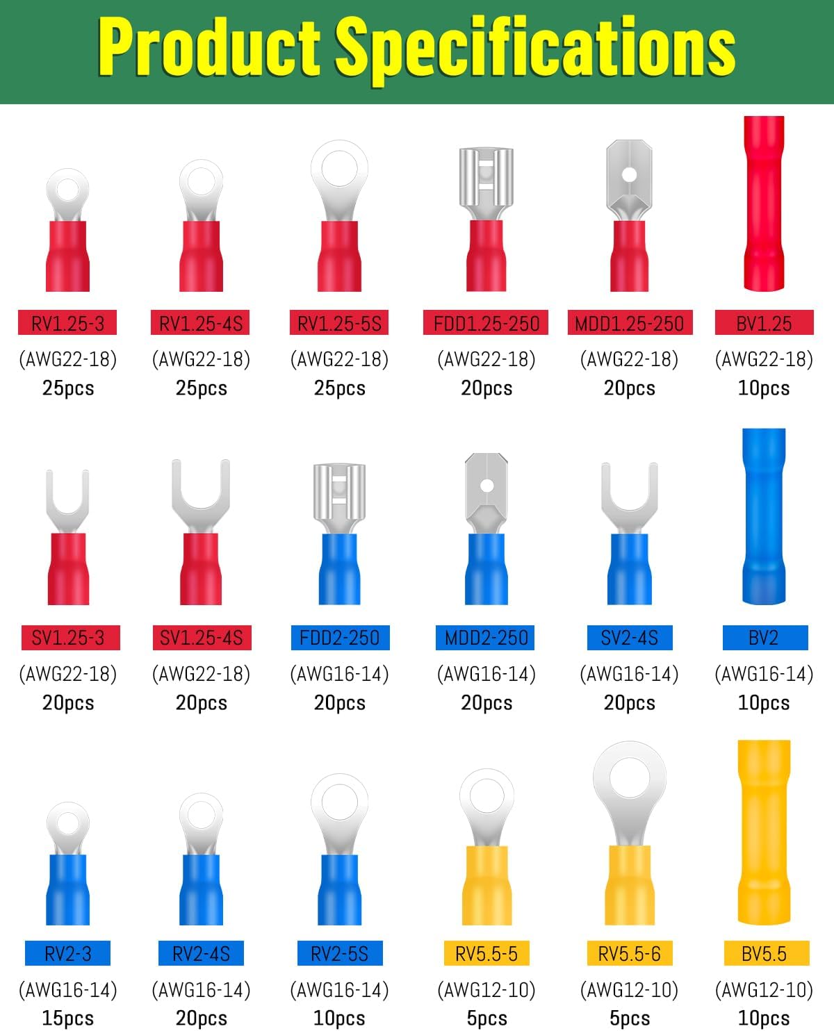Thumbnail 1 de Bolatus 300Pcs Crimp Connectors 0.5-6.0mm²