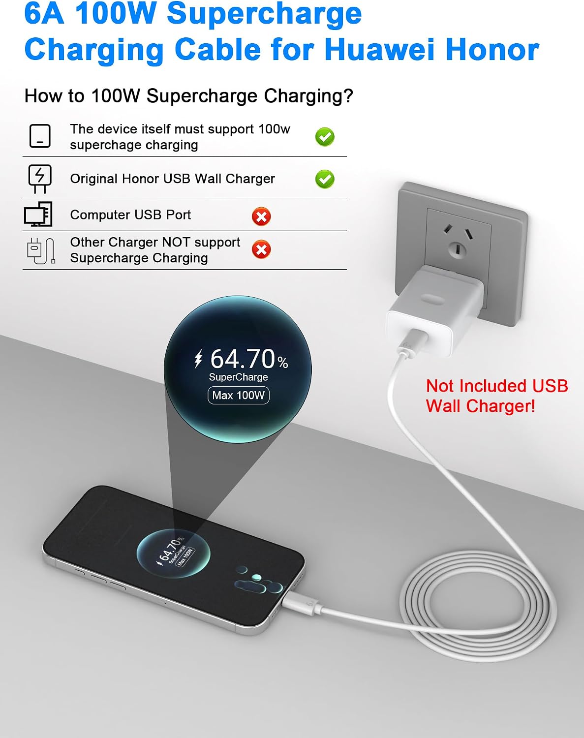 Thumbnail 1 de Honor 400 Lite 6A 2m USB‑C SuperCharge cable