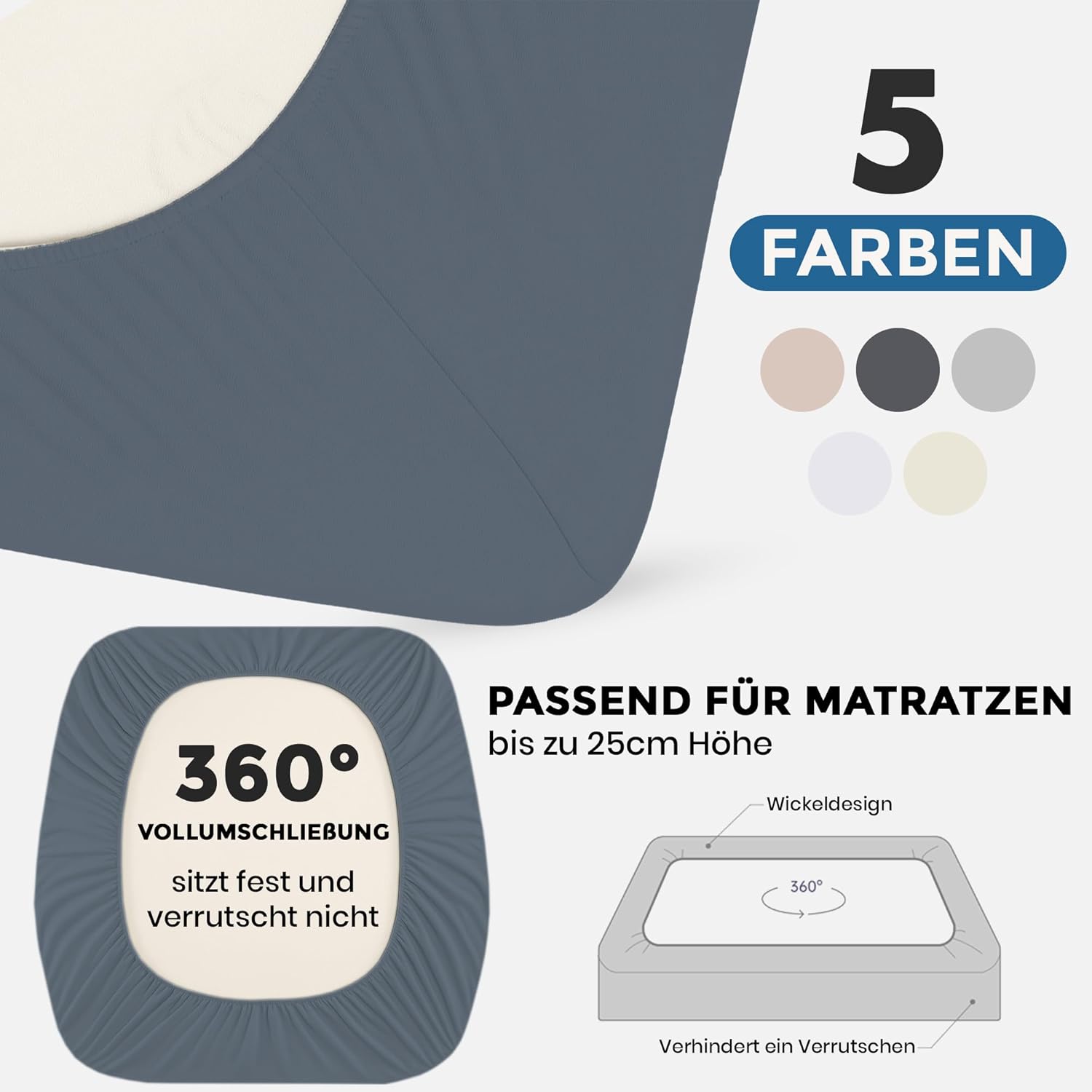Thumbnail 3 de Cozita Basics Spannbettlaken 180x200 cm – 100% Baumwolljersey, OEKO-TEX Made in Green, Anthrazit