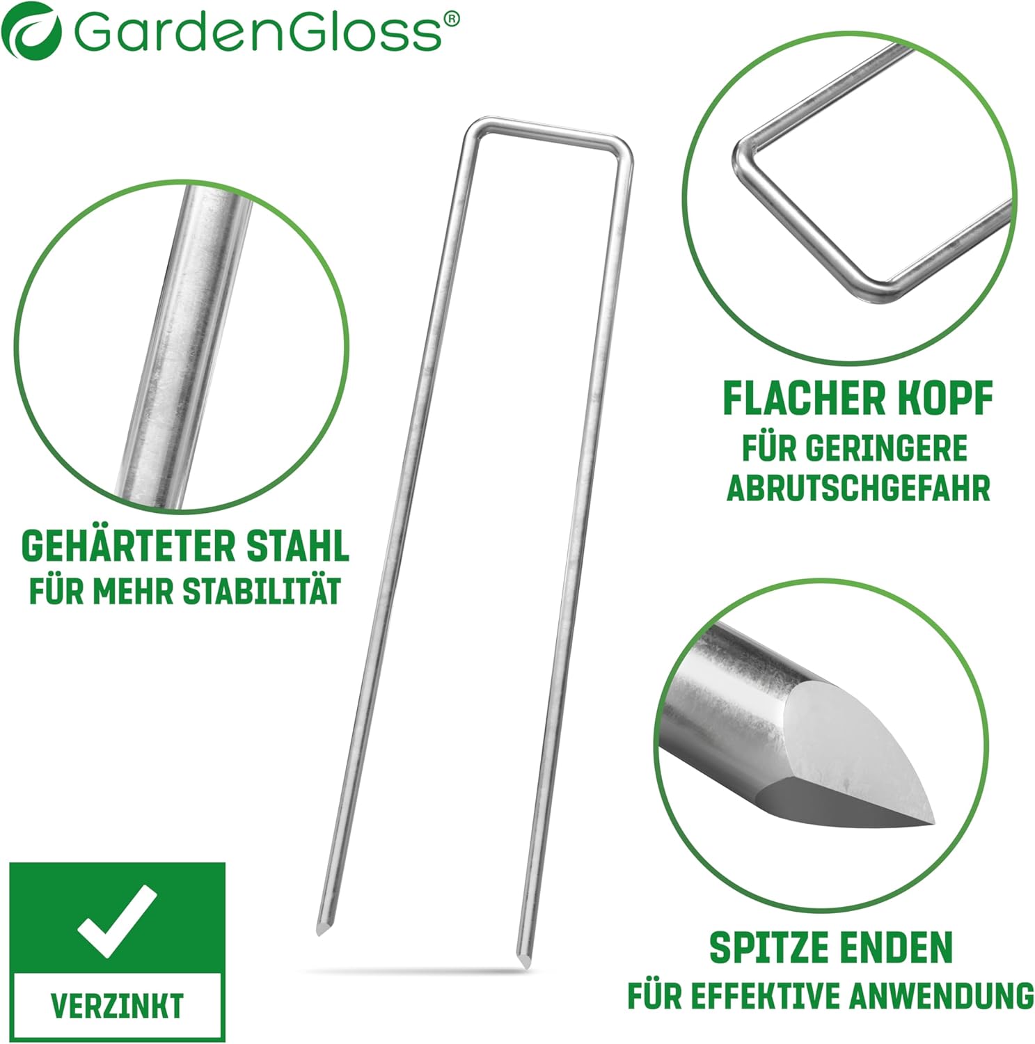 Detalle de GardenGloss Anti-Rost Erdanker aus Stahl (50 Stück) – 150 mm lang, 25 mm breit, Ø 3 mm