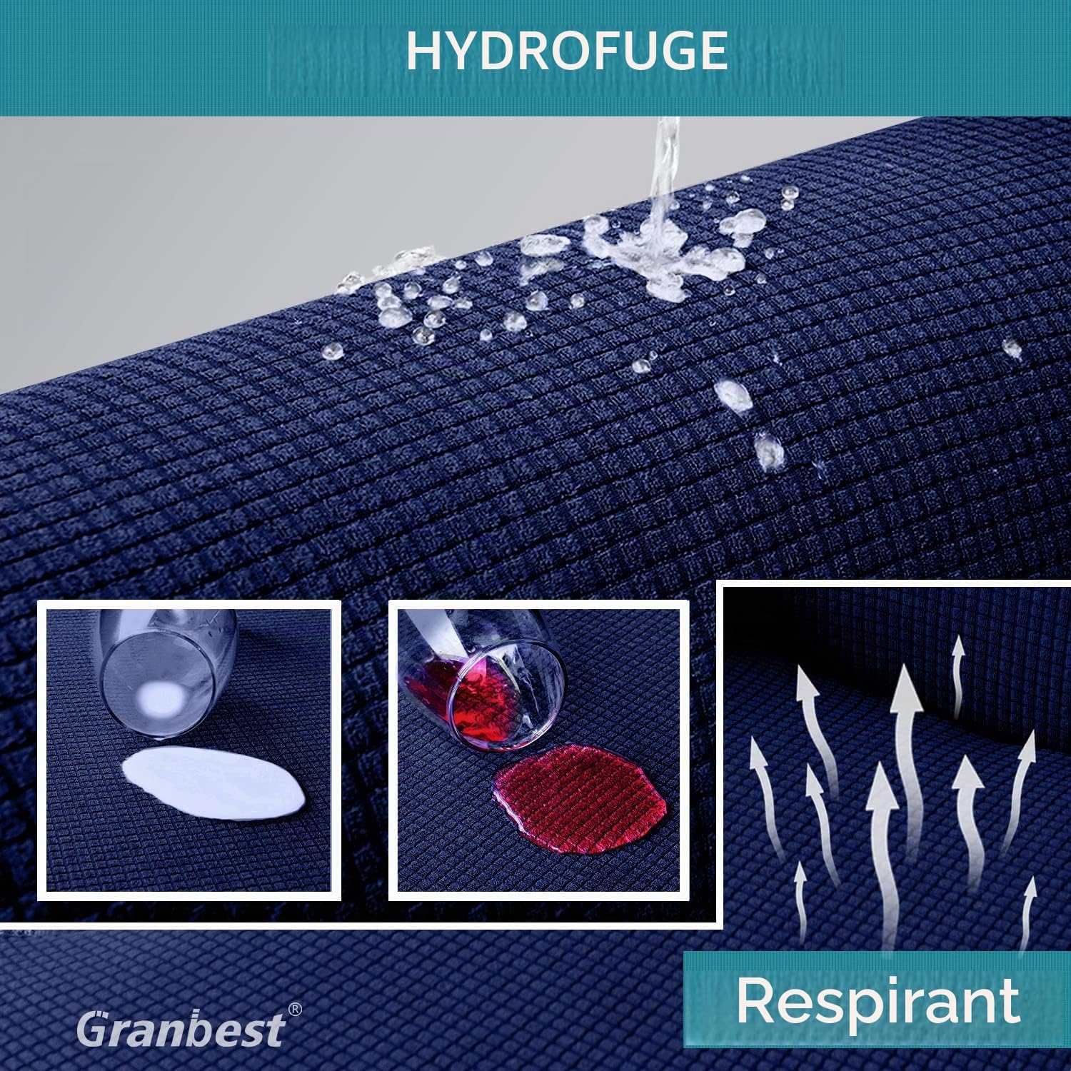 Detalle de Granbest futonbankhoes zonder armleuningen, marineblauw en elastisch