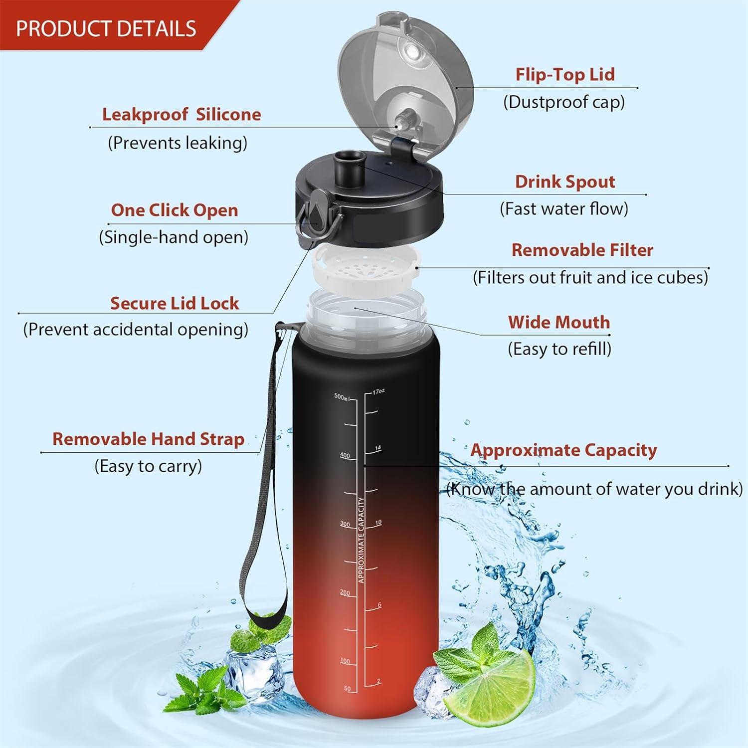 Thumbnail 4 de HoneyHolly Botella de Agua 500ml Gimnasio Prueba de fugas 💧