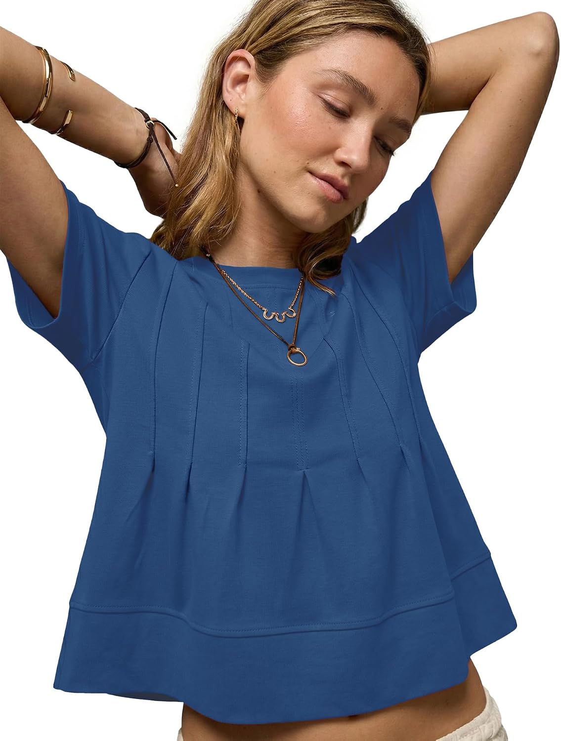 Detalle de LOMON Spring Peplum Tops for Women: Babydoll Silhouette with Pleated Swing Details