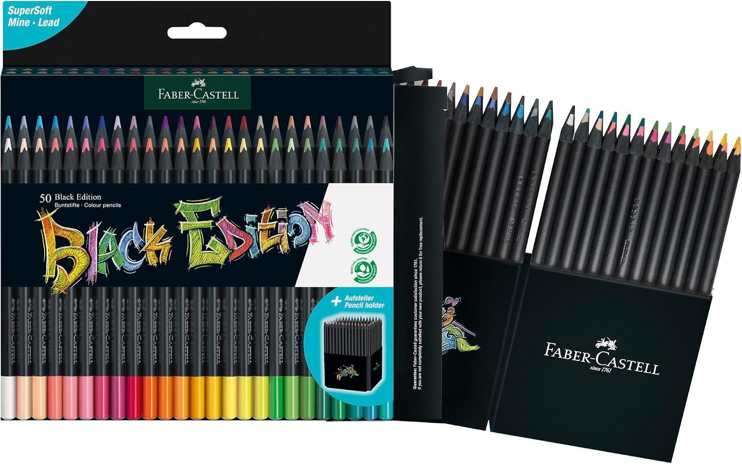Detalle 2 de Faber-Castell Black Edition 100-teiliges Buntstift-Set in Kartonbox – brillante Farben auf hellen und dunklen Papieren