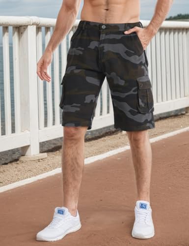 Detalle de iCKER Mens Multi-Pocket Cotton Shorts Cargo Shorts Loose Fit Camouflage