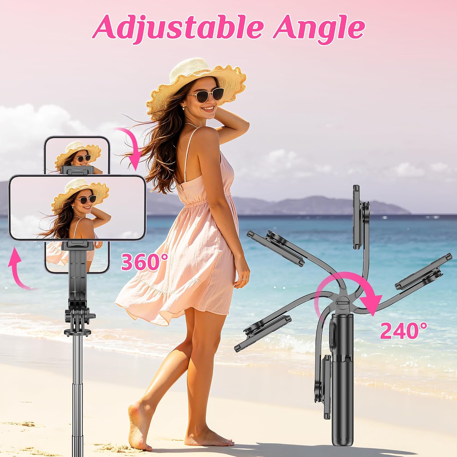 Detalle 2 de SelfieShow Q01SBLACK Selfie Stick Tripod with Fill Light and Remote