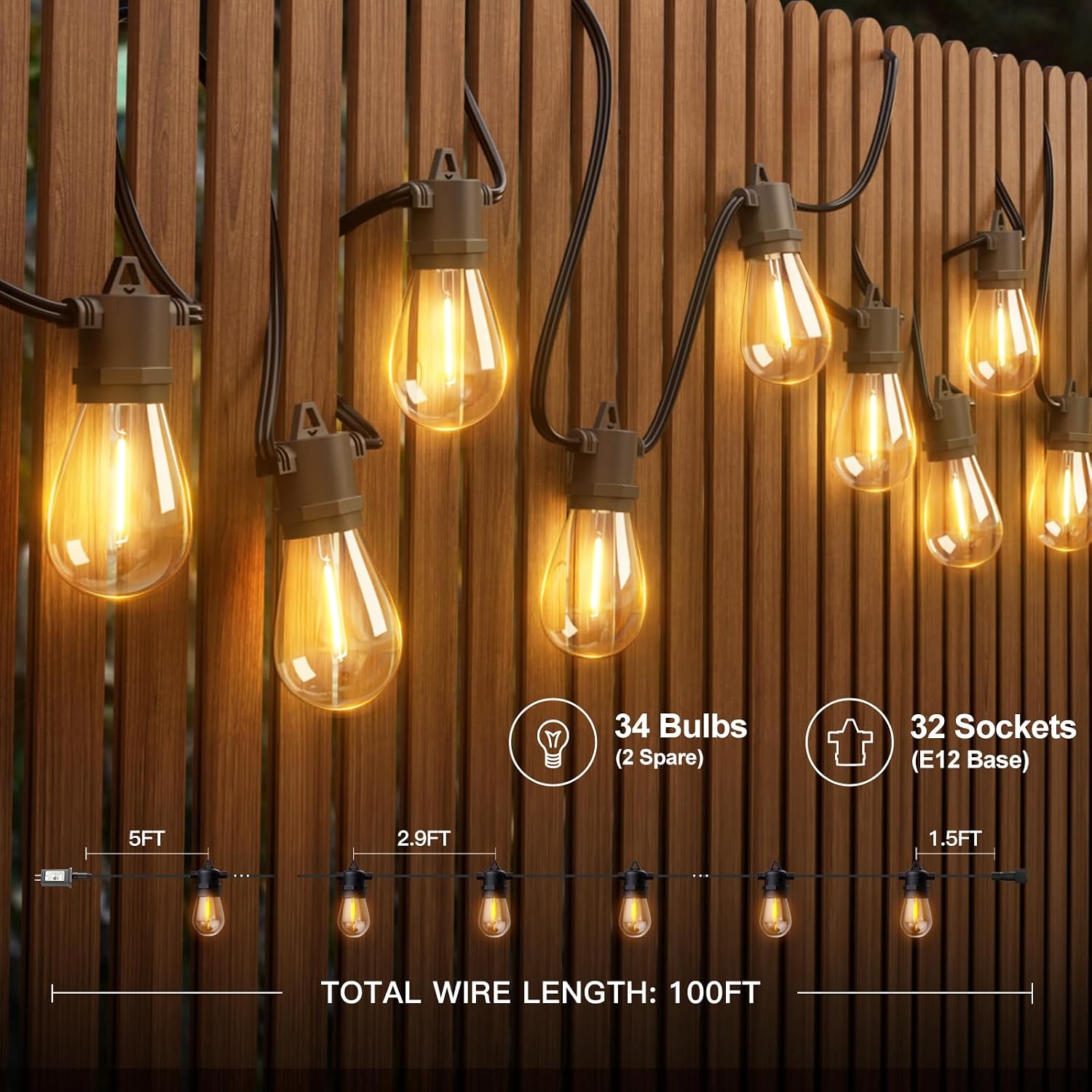 Detalle de addlon Outdoor String Lights 100FT