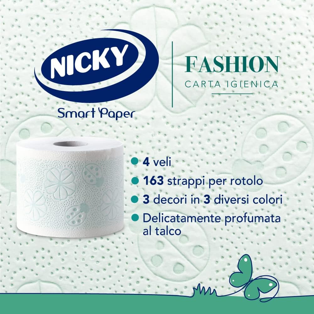 Thumbnail 1 de Nicky Fashion Carta Igienica – Confezione da 36 Maxi Rotoli a 4 Veli, Decorata e Profumata al Talco, Made in Italy