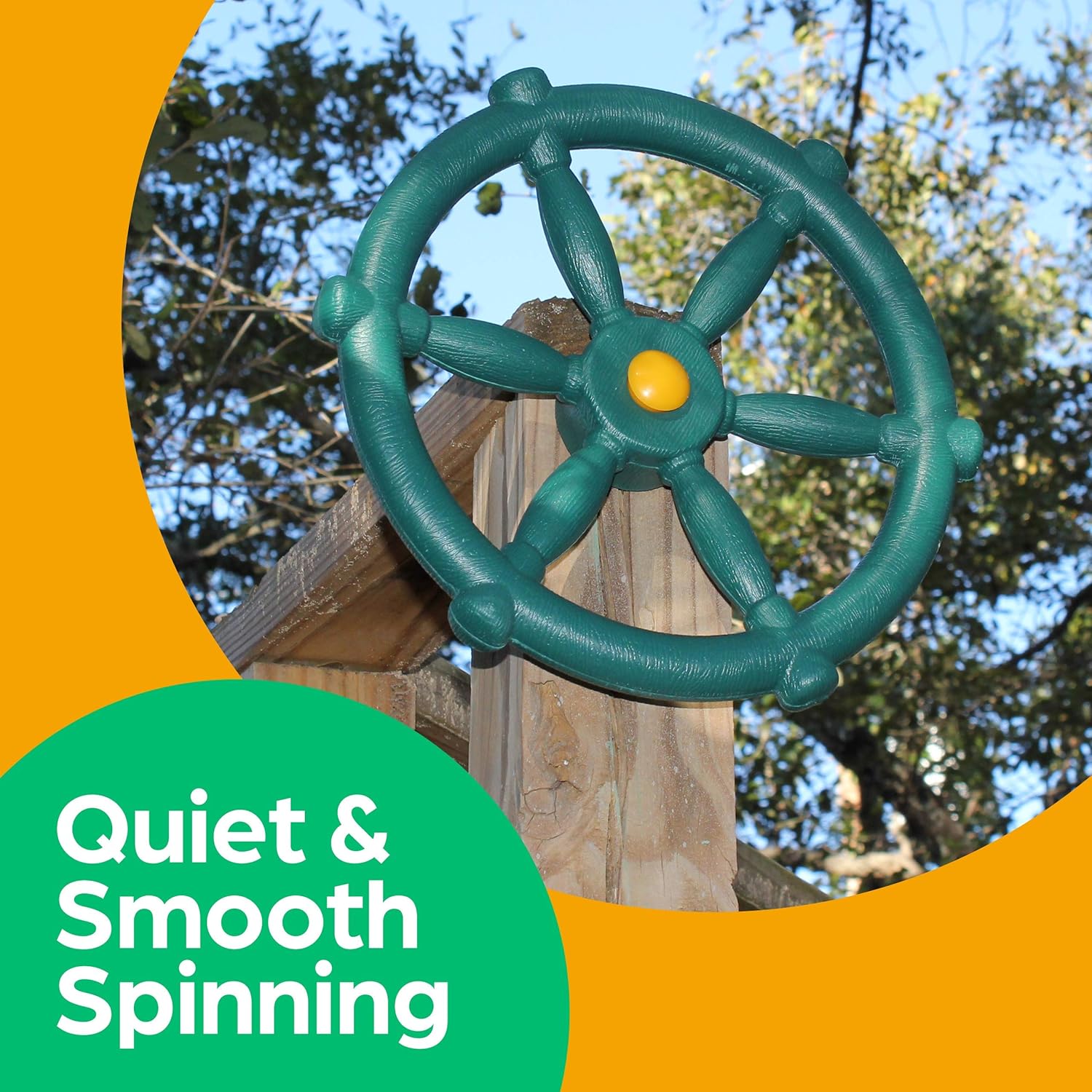Detalle de Jungle Gym Kingdom Pirate Ship Wheel — Durable Wooden Playground Accessory for Kids' Outdoor Playhouses