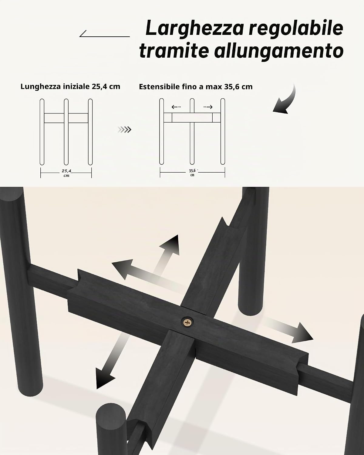 Thumbnail 3 de Bamworld Porta Piante Regolabile da Interno in Bambù – 20–30 cm, Nero