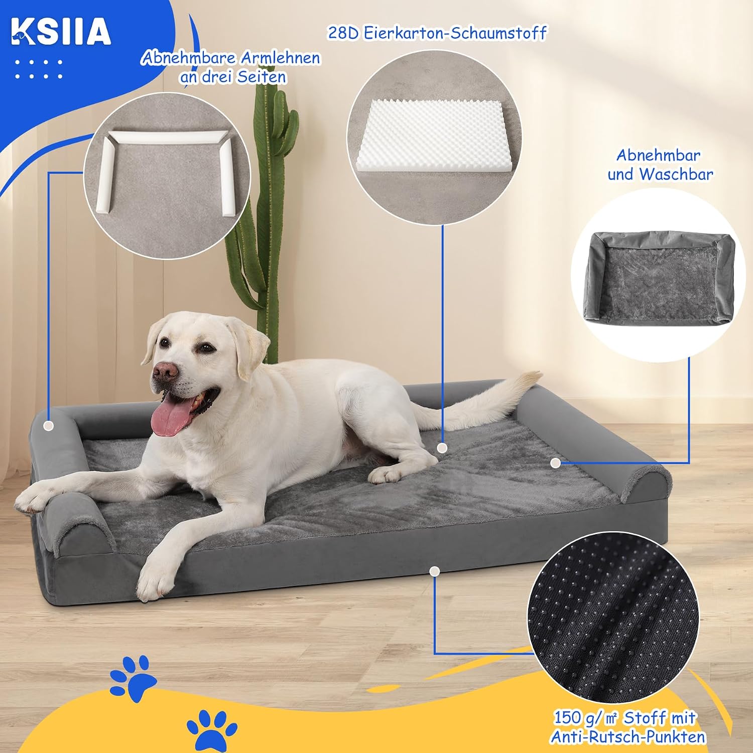 Thumbnail 2 de KSIIA Hundebett Grosse Hunde – Orthopädisches XXL Hundekissen 121x76x18 cm, graue Bezug-Überzüge abnehmbar und waschbar