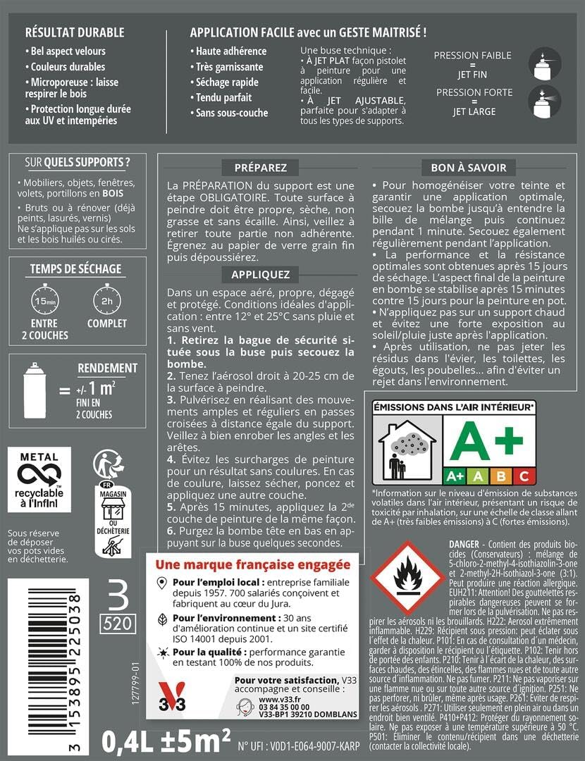 Thumbnail 1 de V33 Peinture Bois Couleurs d’ICI en aérosol Anthracite 400 ml