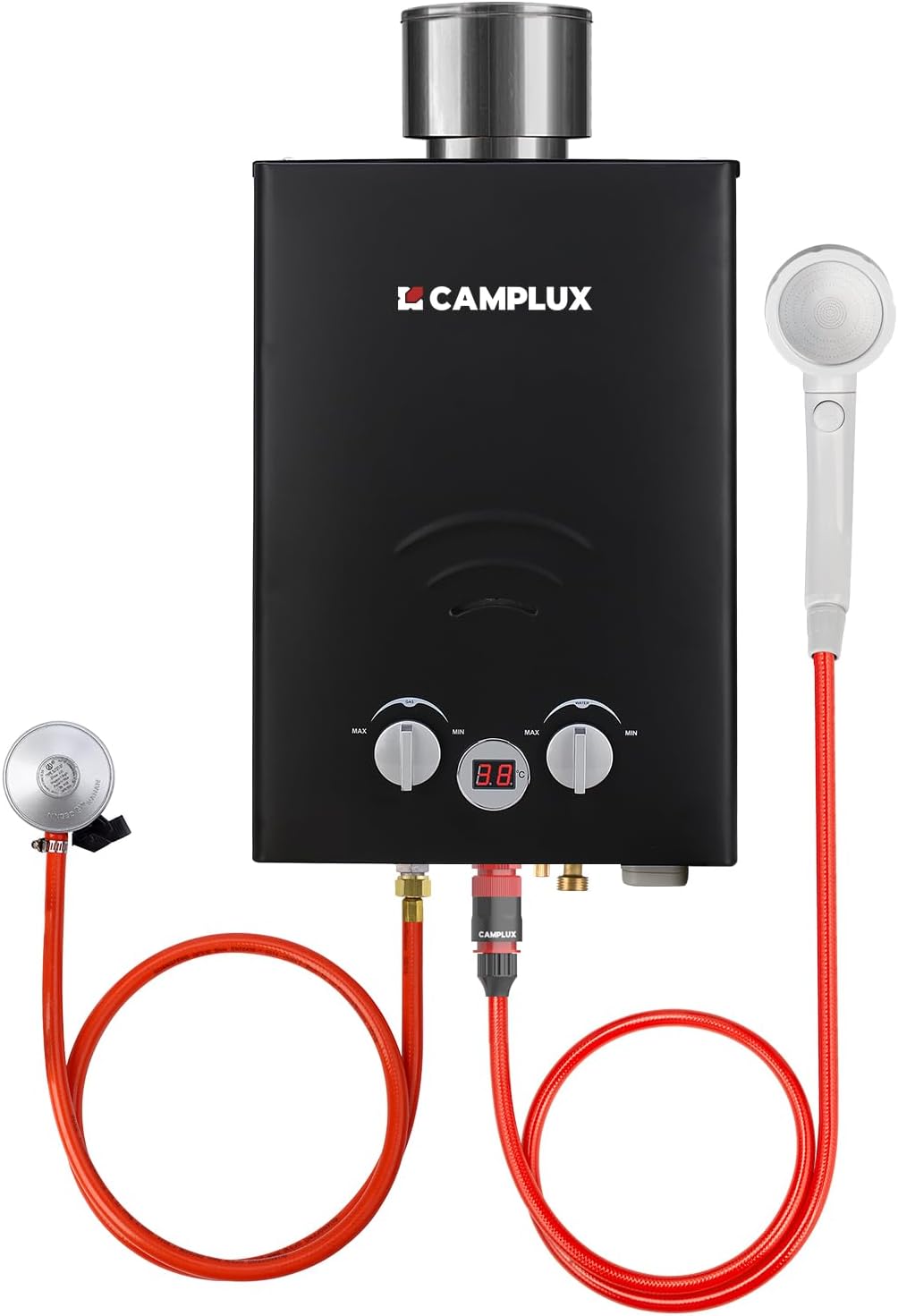CAMPLUX BW158BC Gasdurchlauferhitzer mit Regenhaube für Campingdusche & netzunabhängige Nutzung (6 Liter)
