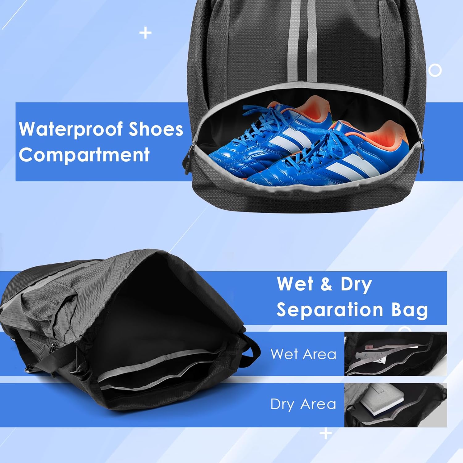 Thumbnail 1 de BROTOU Unisex Waterproof Drawstring Backpack Gym Bag with Shoe Bag (Oxford, Large)