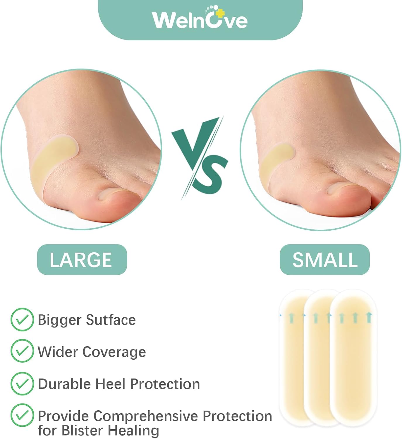 Detalle de Welnove 30 Pieces Blister Plasters for Feet — Invisible Hydrocolloid Gel Bandages