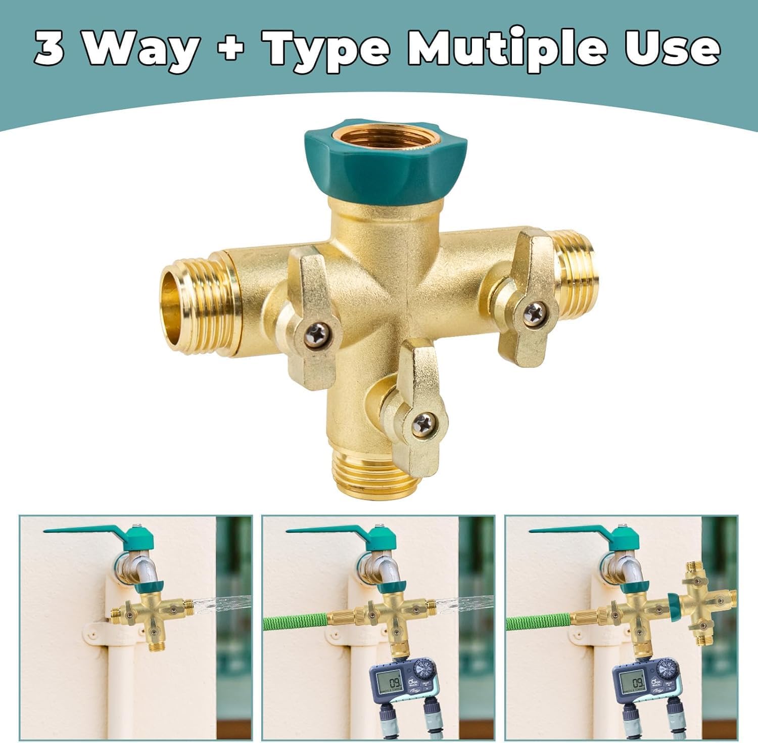 Detalle de Hydrogarden Heavy Duty Metal 3 Way Garden Hose Splitter with Shut-Off Valves (3/4 inch)