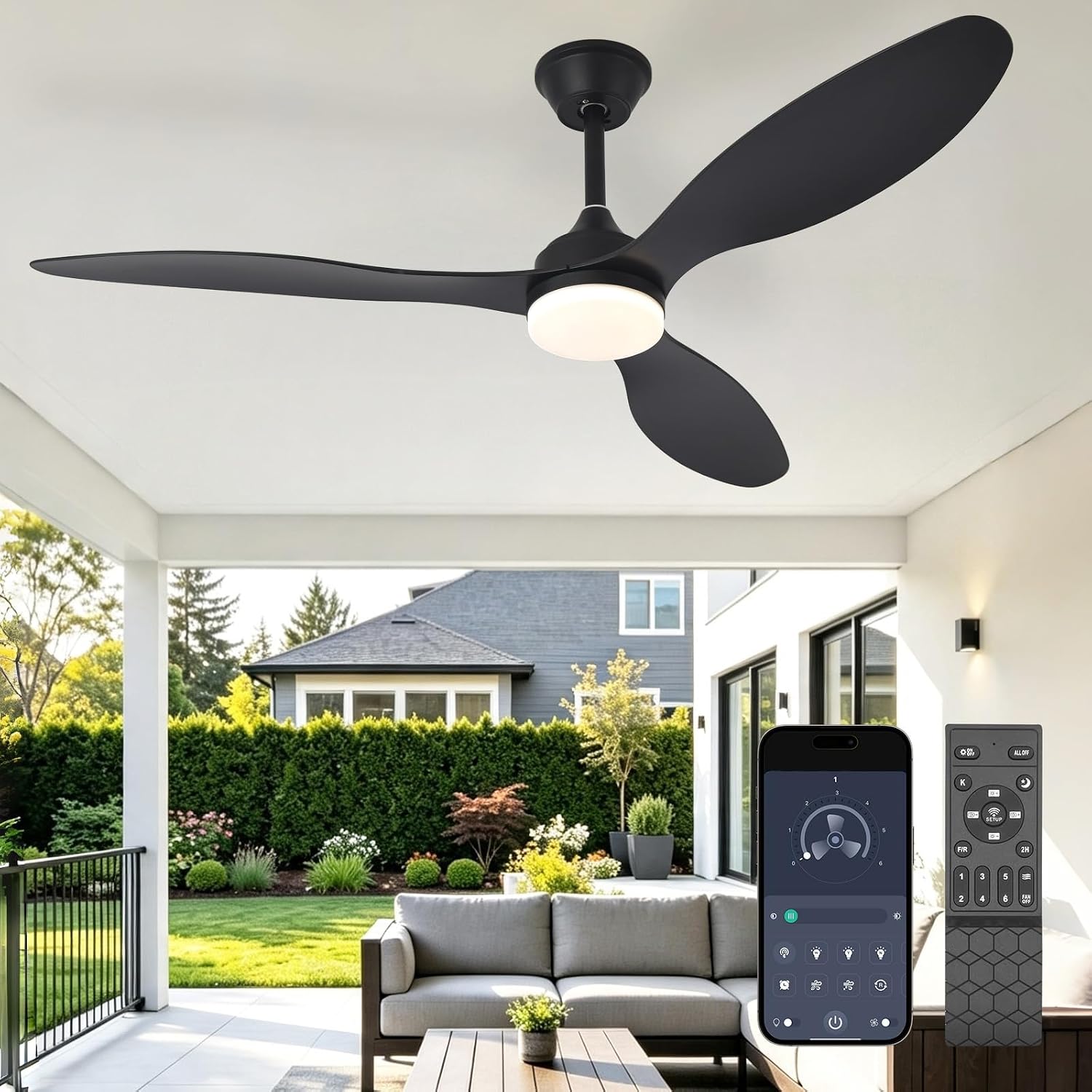 Detalle de MuyuTc MY-CF01-L52-Black 52-Inch Ceiling Fan with Dimmable LED and Remote