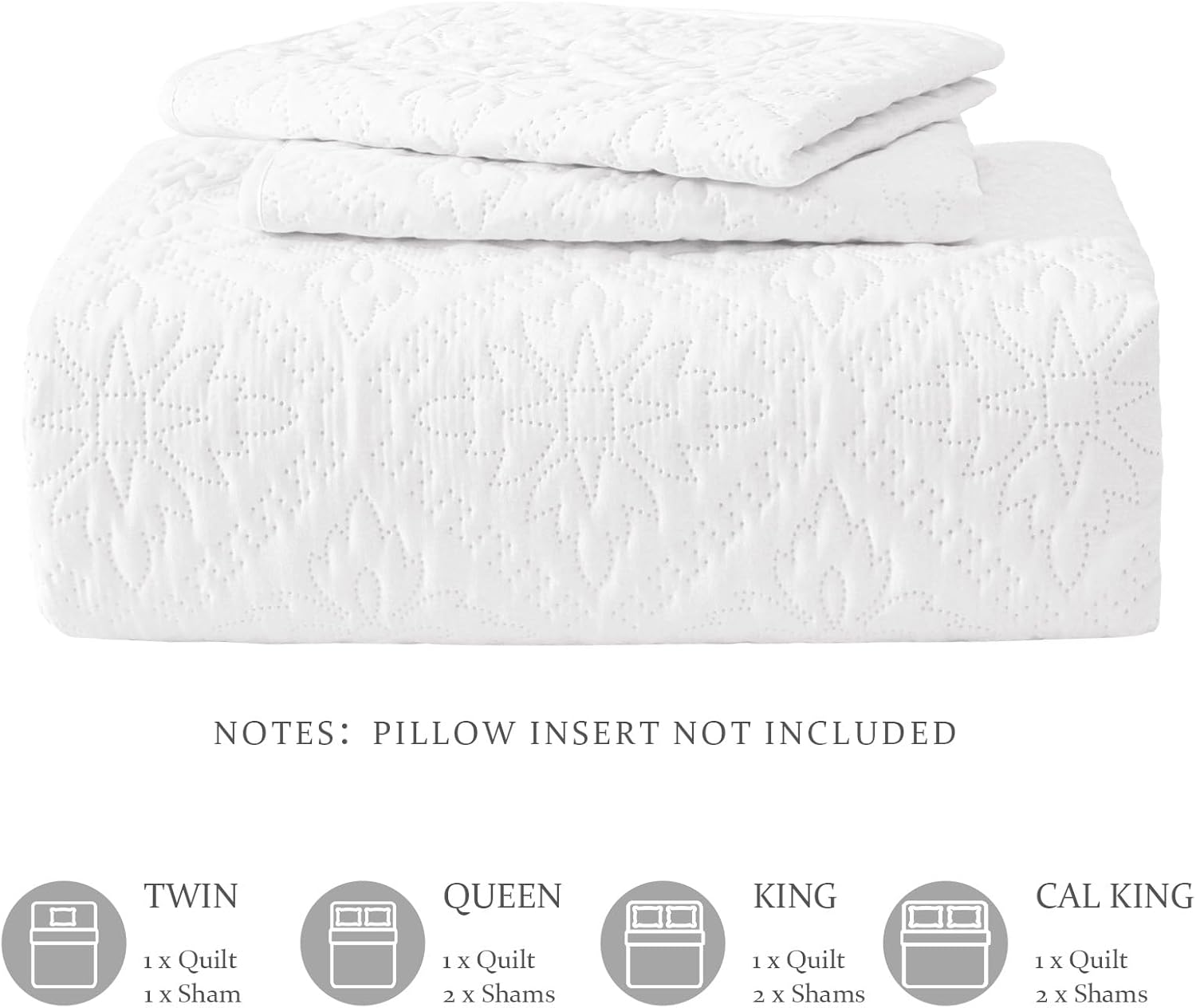 Thumbnail 5 de Exclusivo Mezcla Quilt Set, King White Floral Quilt with 2 Pillow Shams