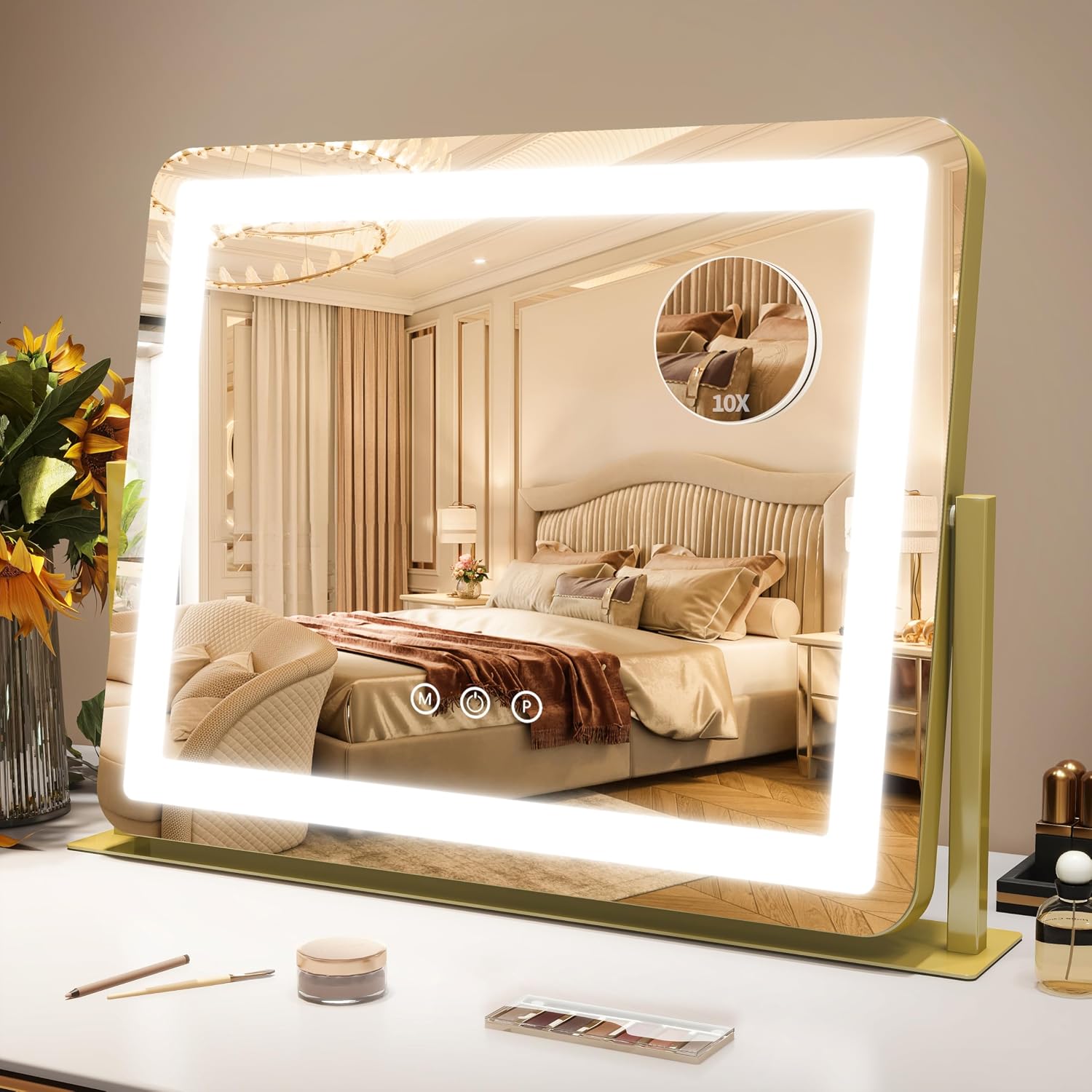 Detalle de ROLOVE Gold Vanity Mirror 22"x17" LED vanity mirror 💄