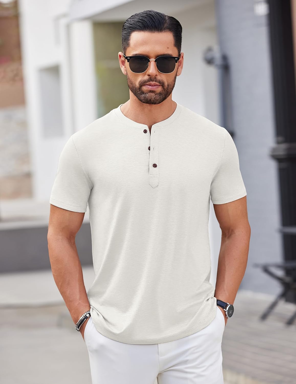 Thumbnail 4 de COOFANDY Men's Henley Short Sleeve Shirt — Lightweight, Casual Everyday Tee