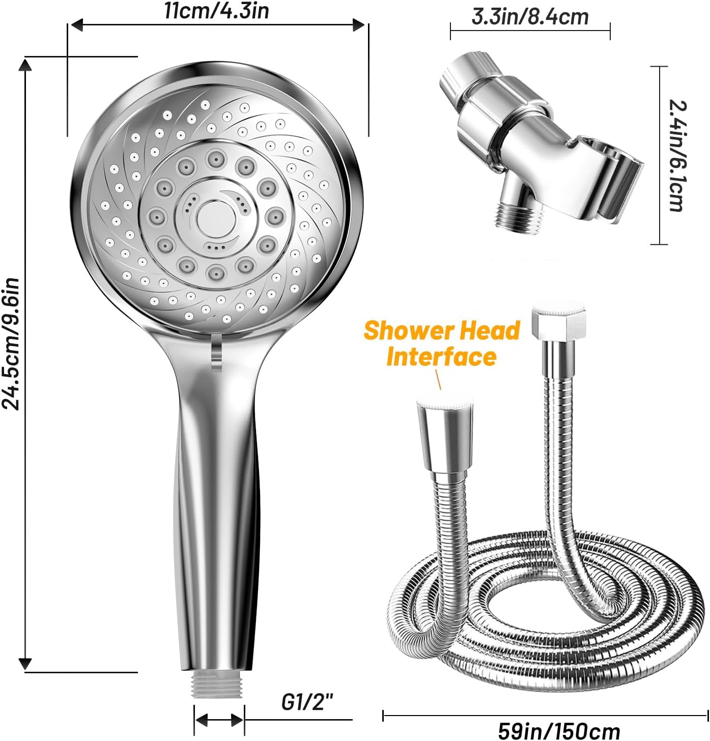 Detalle 2 de VEHHE LDDGCA-SLR Handheld Shower Head, 6 Spray Modes, Silver