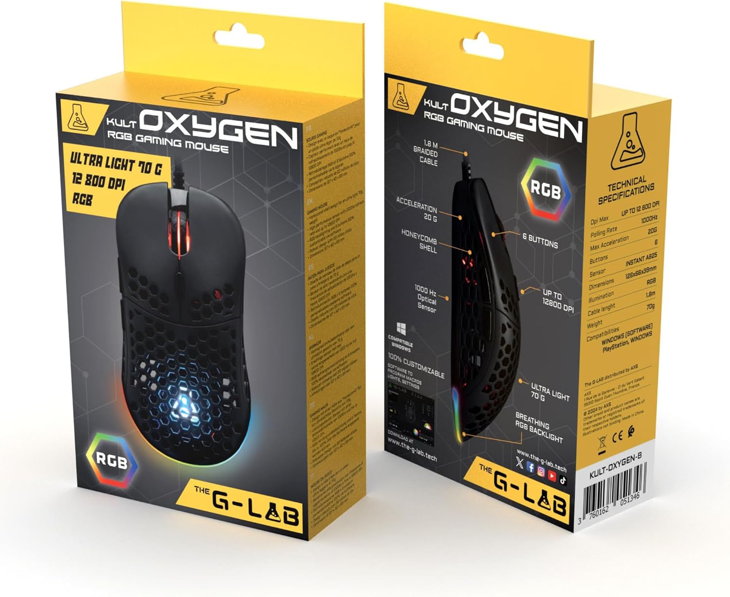 Thumbnail 6 de THE G-LAB Kult Oxygen – Hochleistungs-Gaming-Maus mit Kabel, 12.800 DPI, 6 programmierbare Tasten, 60 g